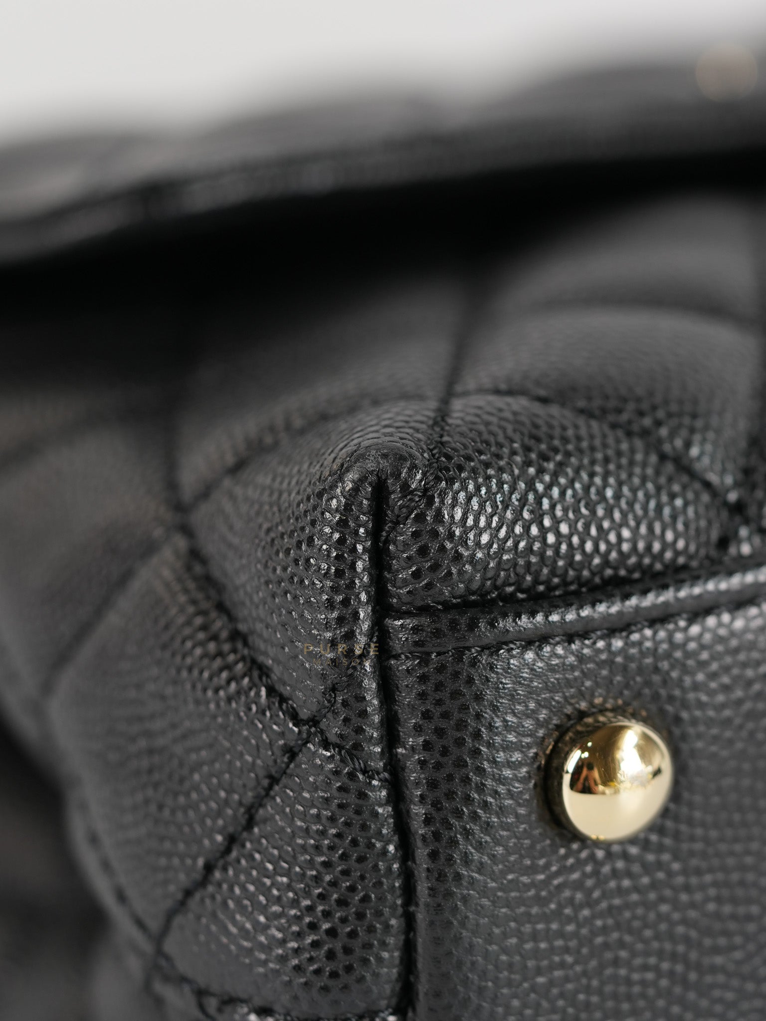 Coco Handle Black Small Caviar Lizard Handle in Light Gold Hardware (Microchip) | Purse Maison Luxury Bags Shop