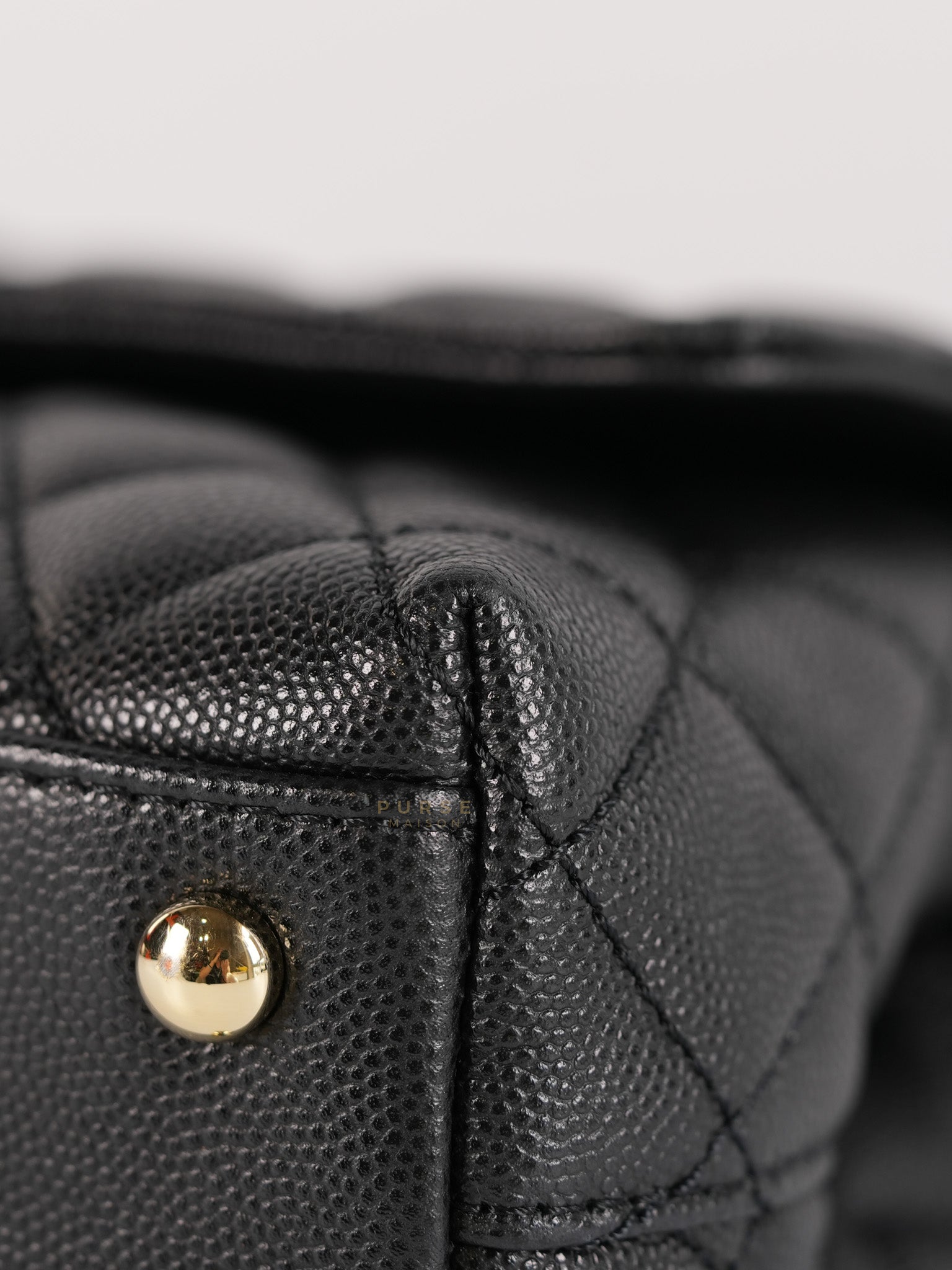 Coco Handle Black Small Caviar Lizard Handle in Light Gold Hardware (Microchip) | Purse Maison Luxury Bags Shop