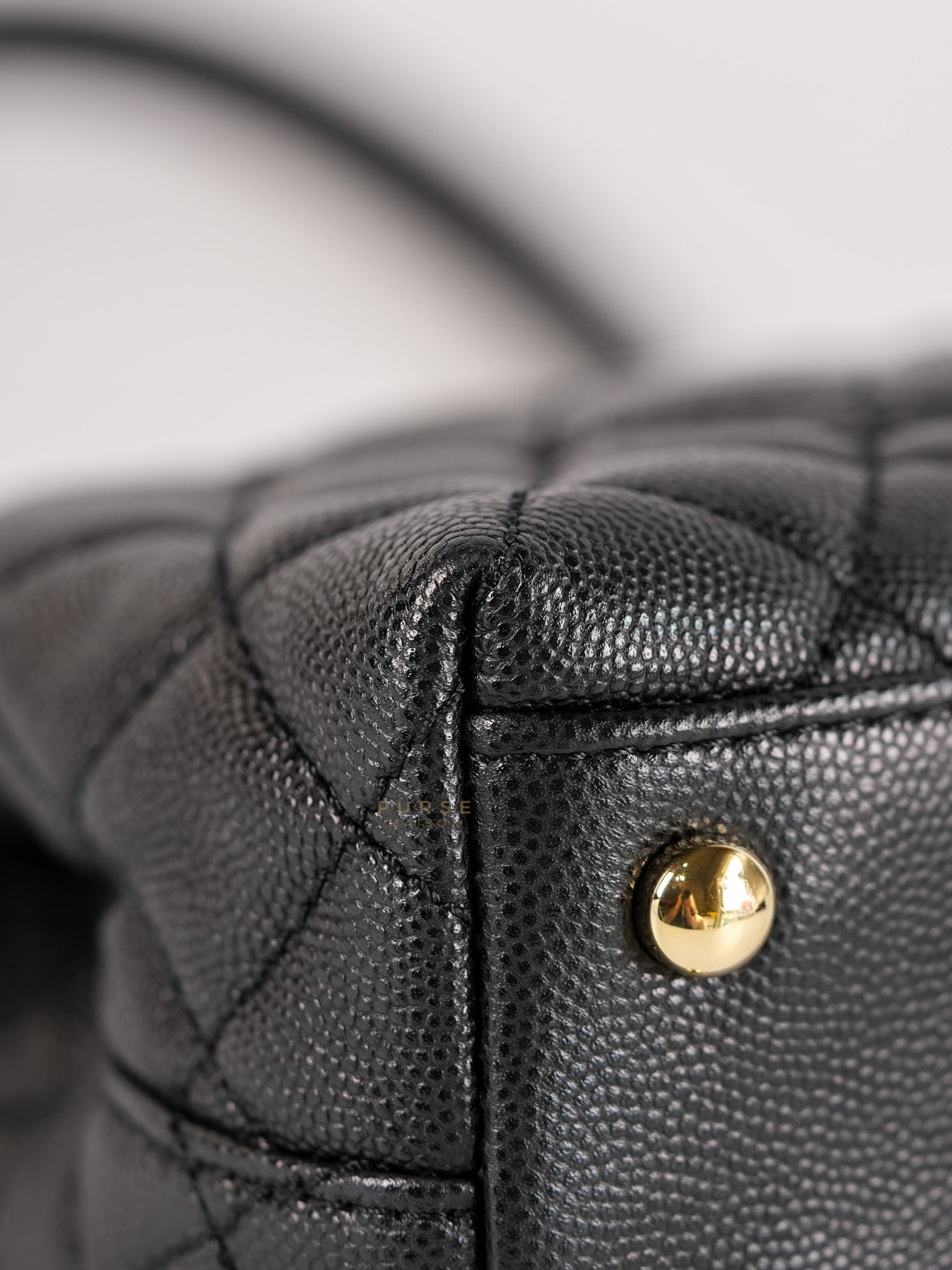 Coco Handle Black Small Caviar Lizard Handle in Light Gold Hardware (Microchip) | Purse Maison Luxury Bags Shop