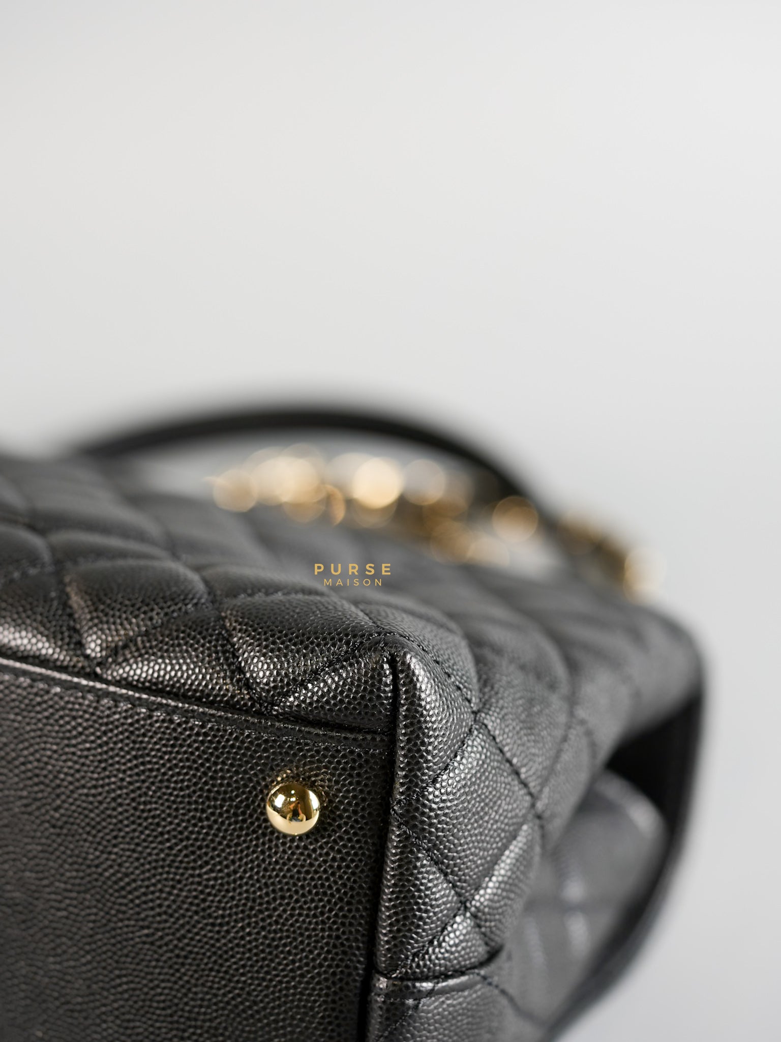 Coco Handle Medium Black Caviar & Light Gold Hardware (Microchip) | Purse Maison Luxury Bags Shop