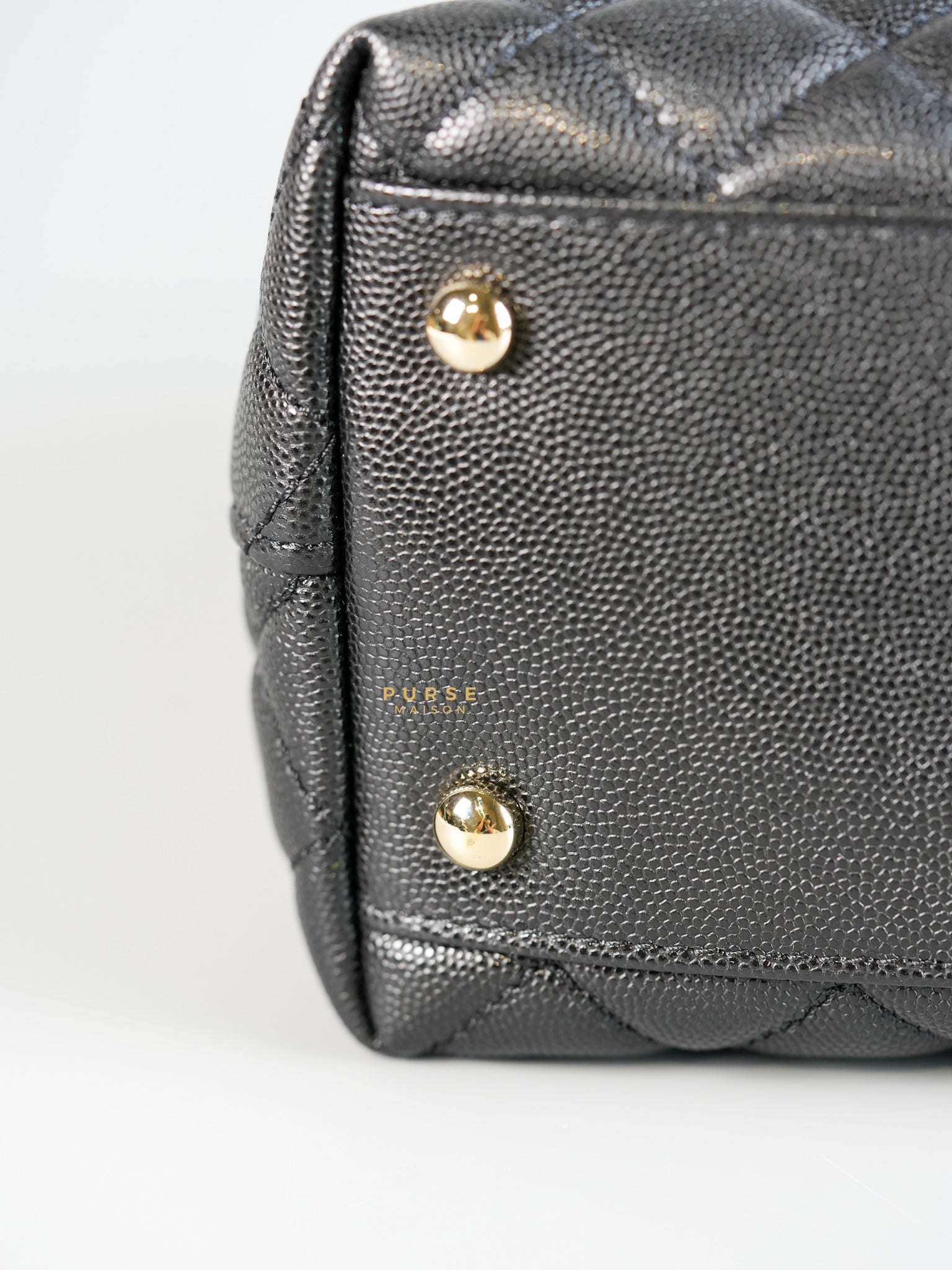 Coco Handle Medium Black Caviar & Light Gold Hardware (Microchip) | Purse Maison Luxury Bags Shop