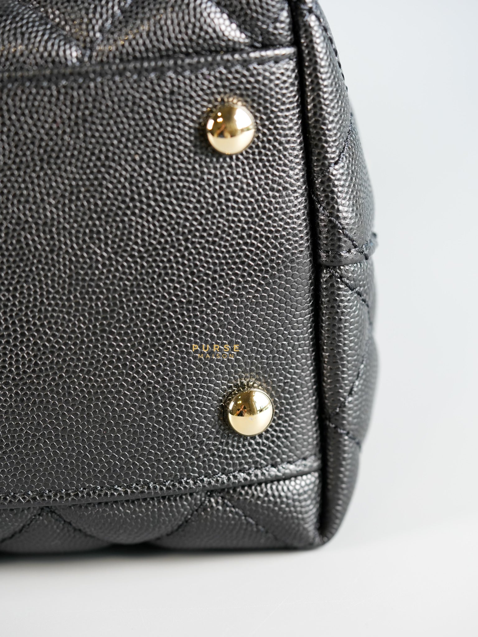 Coco Handle Medium Black Caviar & Light Gold Hardware (Microchip) | Purse Maison Luxury Bags Shop