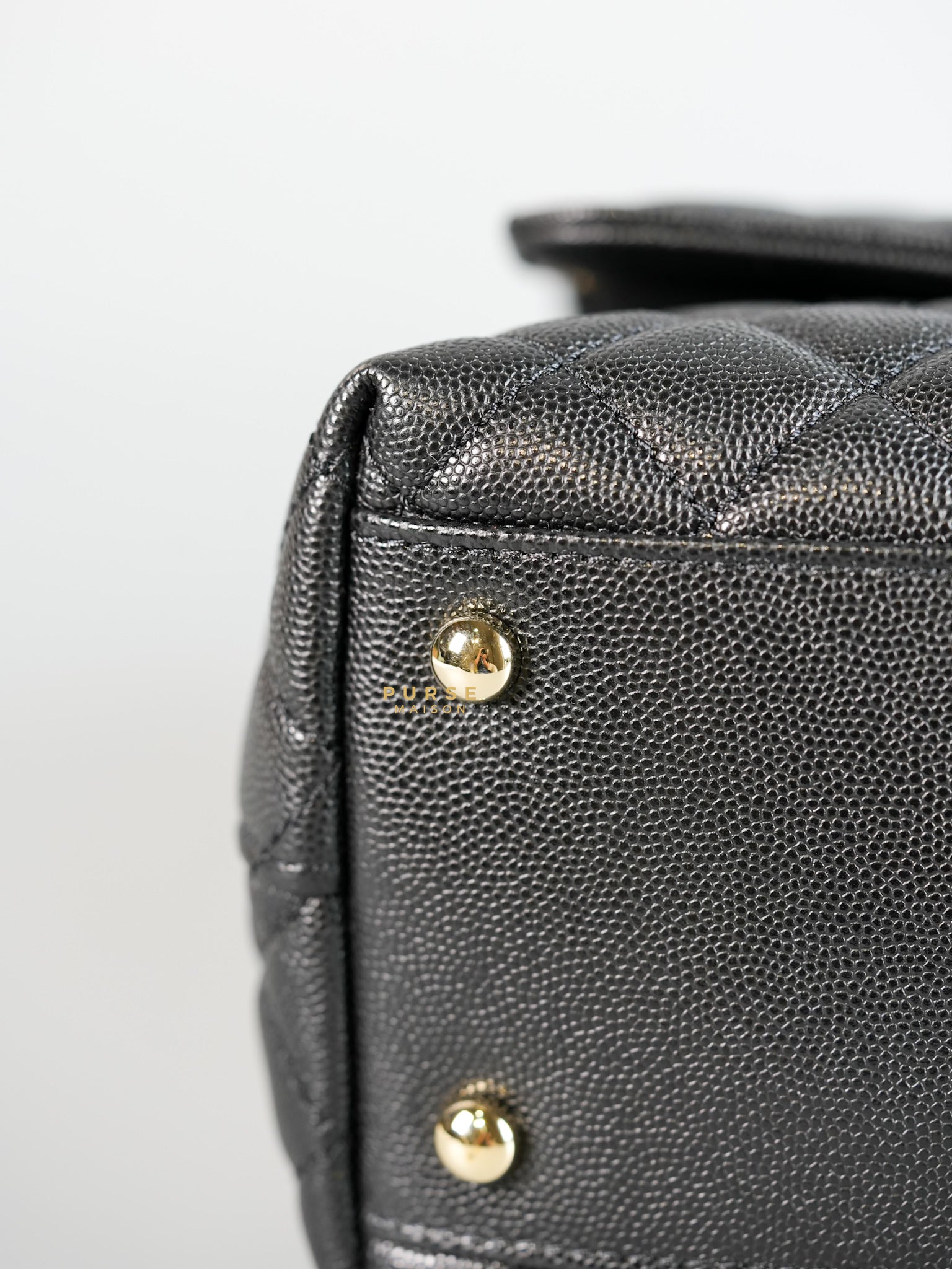 Coco Handle Medium Black Caviar & Light Gold Hardware (Microchip) | Purse Maison Luxury Bags Shop