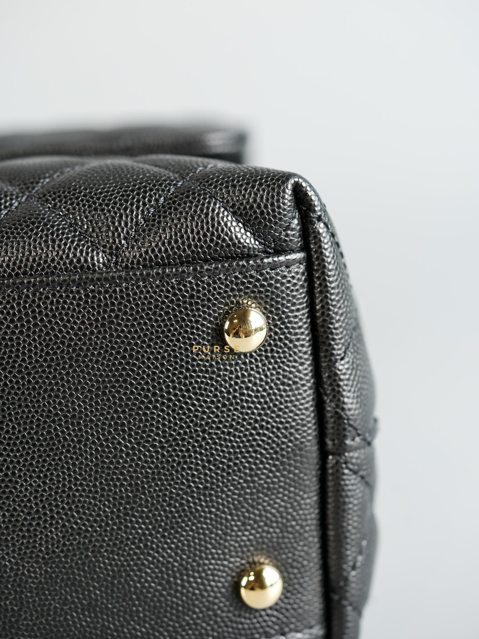 Coco Handle Medium Black Caviar & Light Gold Hardware (Microchip) | Purse Maison Luxury Bags Shop