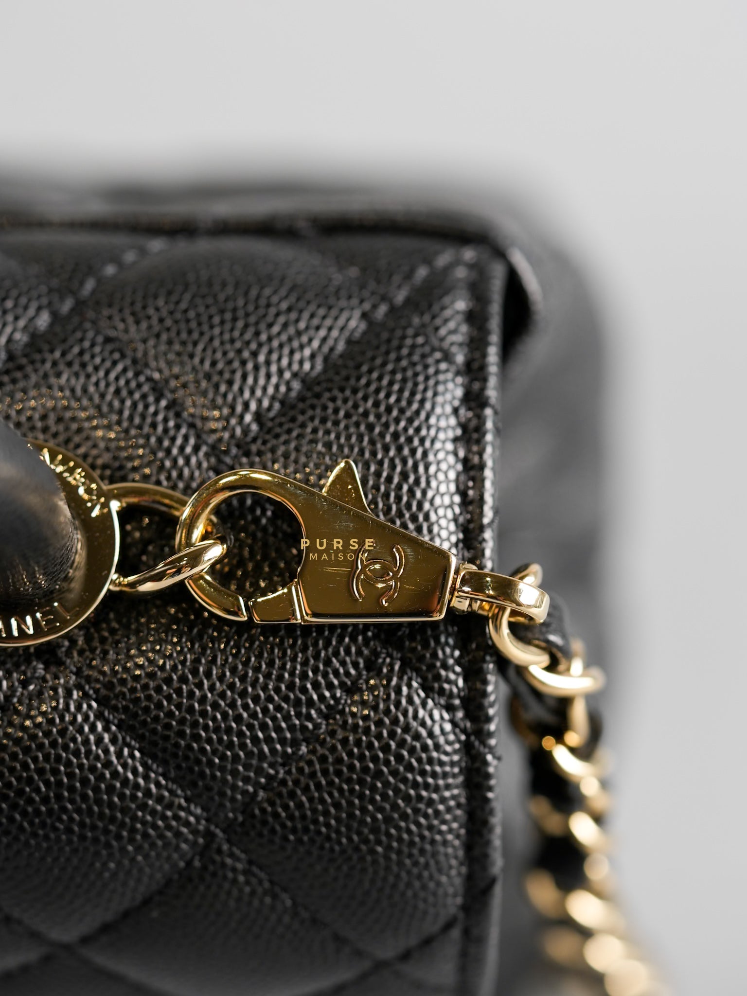 Coco Handle Medium Black Caviar & Light Gold Hardware (Microchip) | Purse Maison Luxury Bags Shop