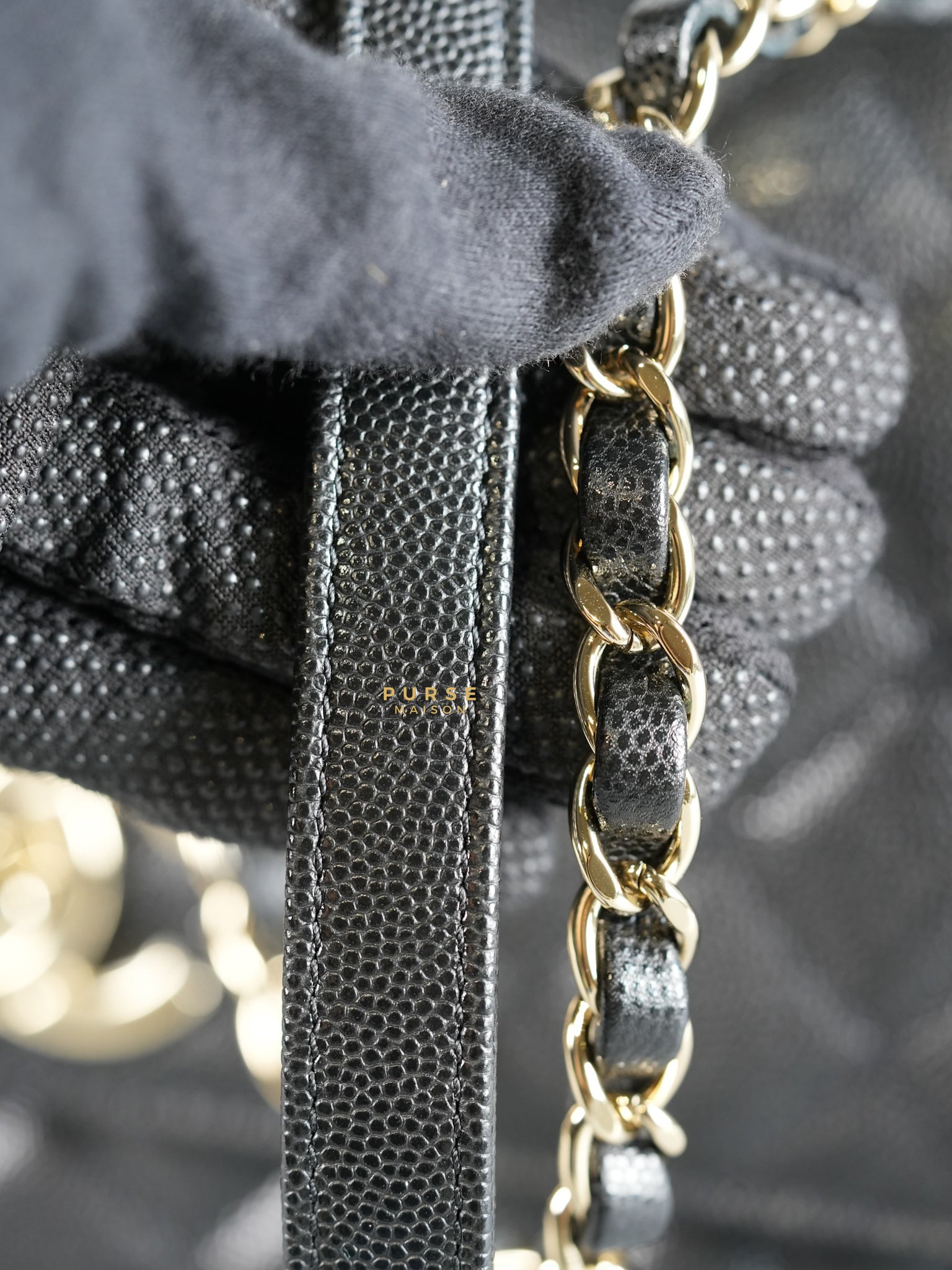 Coco Handle Medium Black Caviar & Light Gold Hardware (Microchip) | Purse Maison Luxury Bags Shop