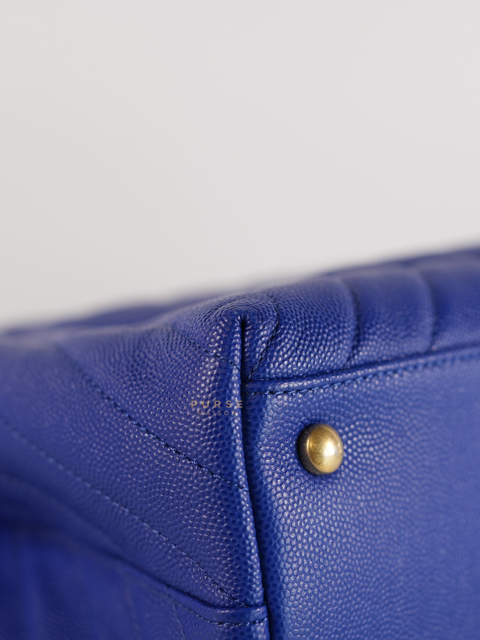 Coco Handle Medium Blue Chevron Caviar Leather in Aged Gold Hardware Series 28 | Purse Maison Luxury Bags Shop