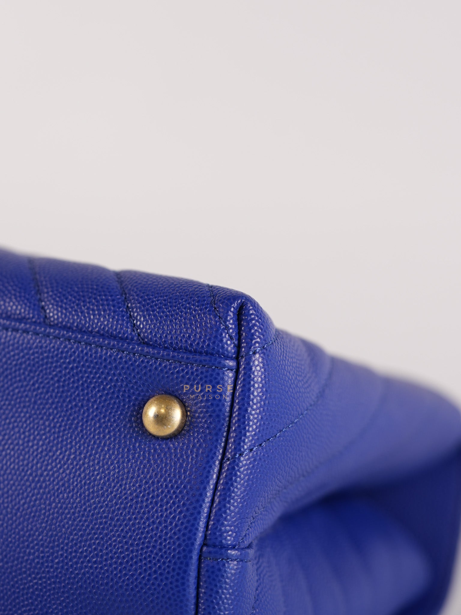 Coco Handle Medium Blue Chevron Caviar Leather in Aged Gold Hardware Series 28 | Purse Maison Luxury Bags Shop