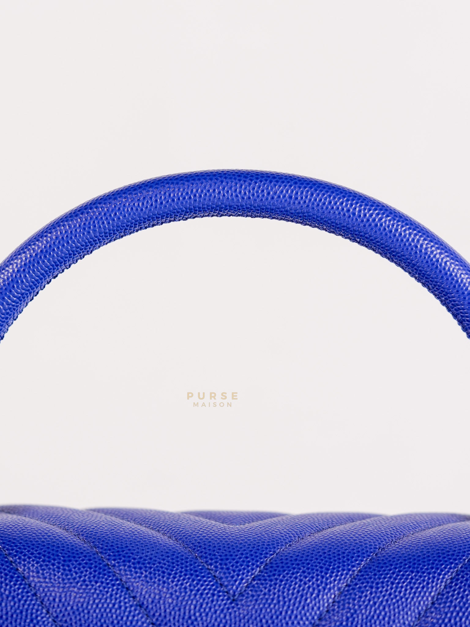 Coco Handle Medium Blue Chevron Caviar Leather in Aged Gold Hardware Series 28 | Purse Maison Luxury Bags Shop