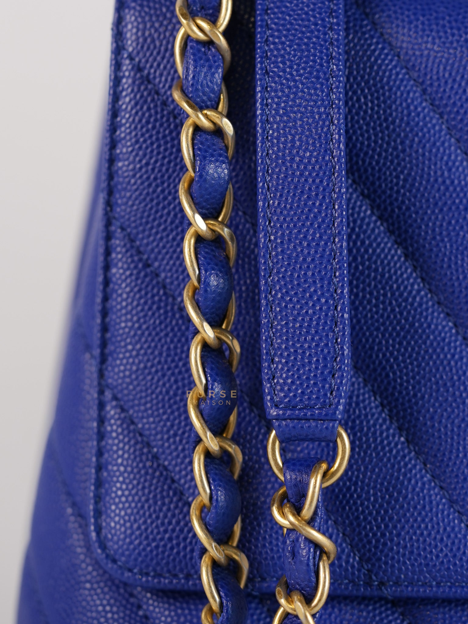 Coco Handle Medium Blue Chevron Caviar Leather in Aged Gold Hardware Series 28 | Purse Maison Luxury Bags Shop