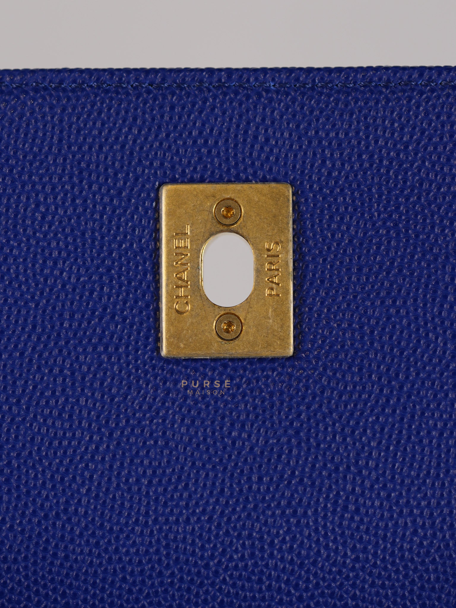 Coco Handle Medium Blue Chevron Caviar Leather in Aged Gold Hardware Series 28 | Purse Maison Luxury Bags Shop