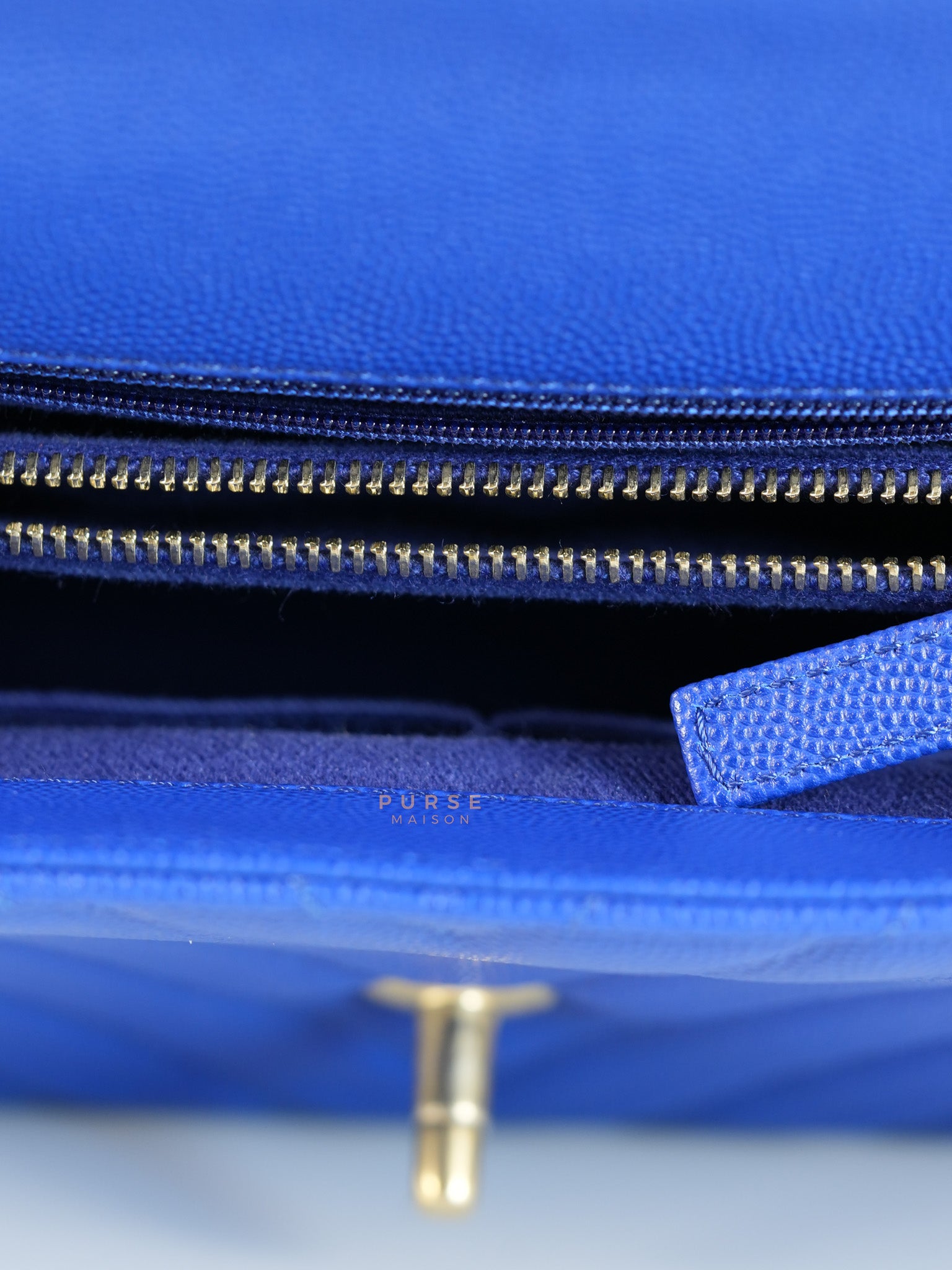 Coco Handle Medium Blue Chevron Caviar Leather in Aged Gold Hardware Series 28 | Purse Maison Luxury Bags Shop