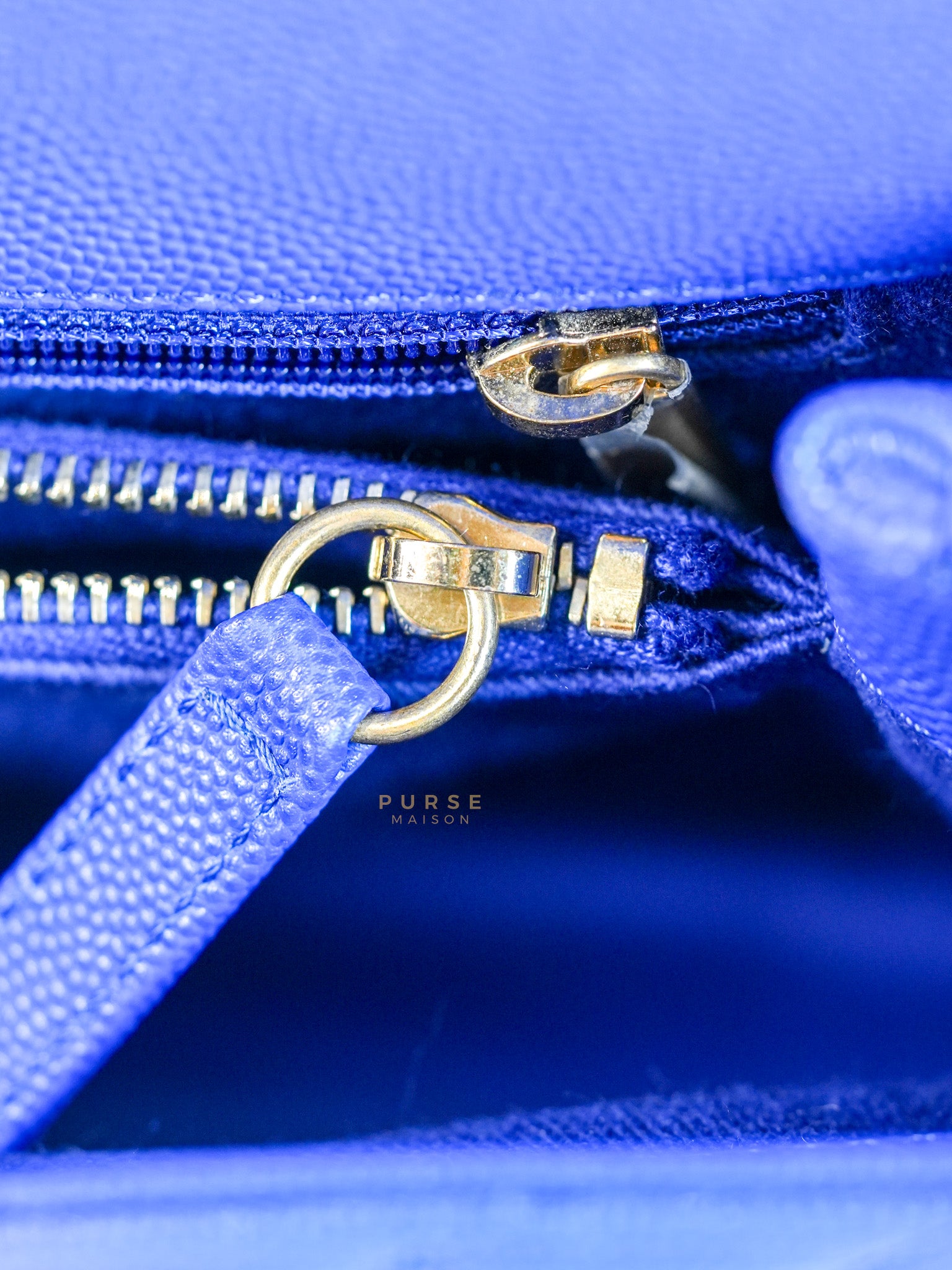 Coco Handle Medium Blue Chevron Caviar Leather in Aged Gold Hardware Series 28 | Purse Maison Luxury Bags Shop