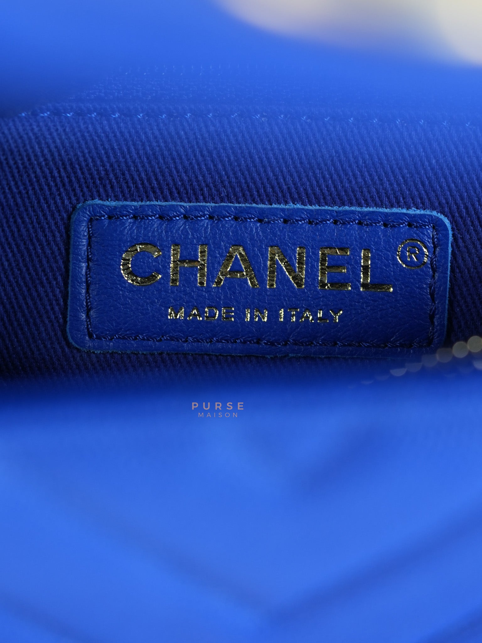 Coco Handle Medium Blue Chevron Caviar Leather in Aged Gold Hardware Series 28 | Purse Maison Luxury Bags Shop