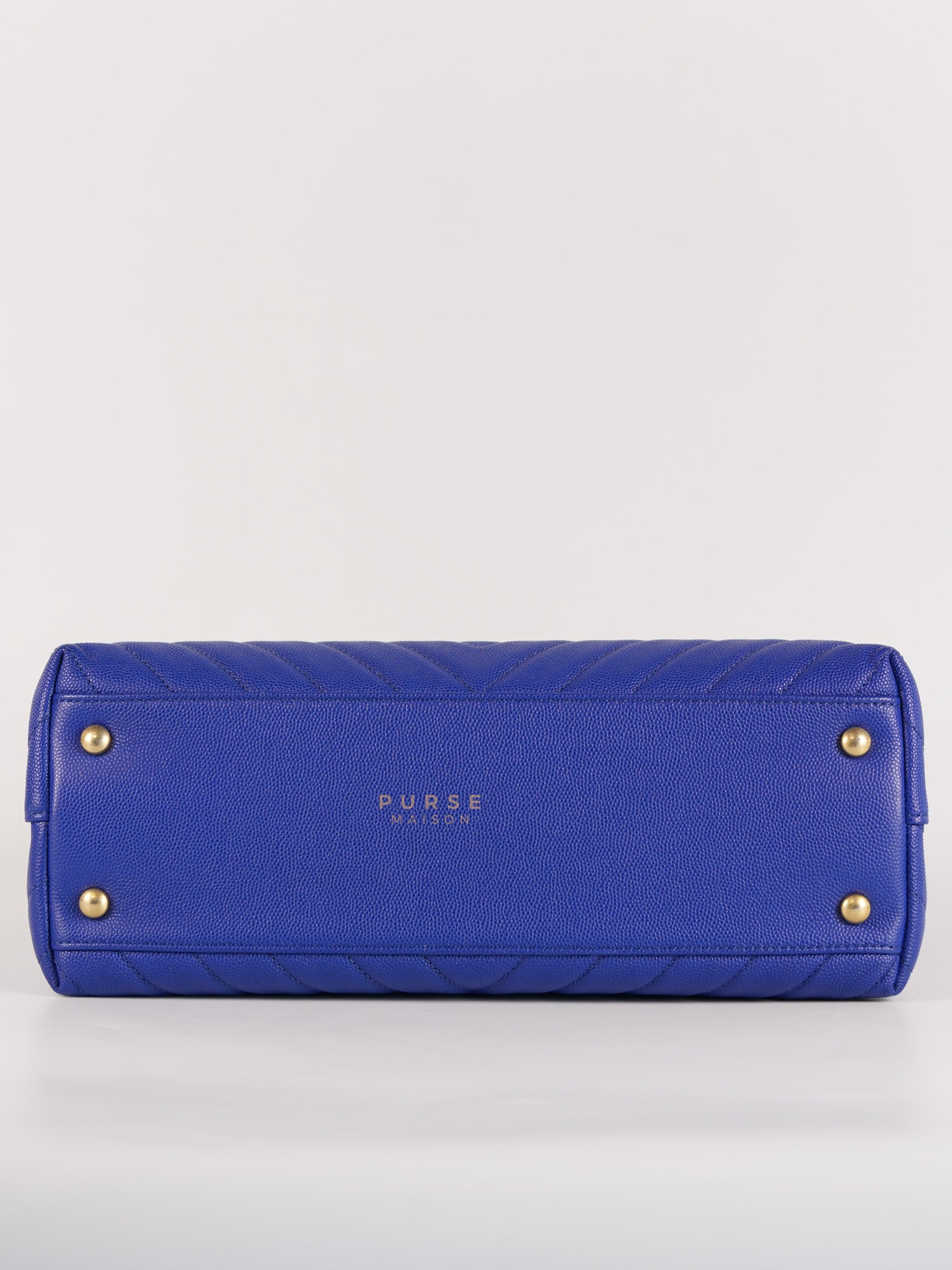 Coco Handle Medium Blue Chevron Caviar Leather in Aged Gold Hardware Series 28 | Purse Maison Luxury Bags Shop