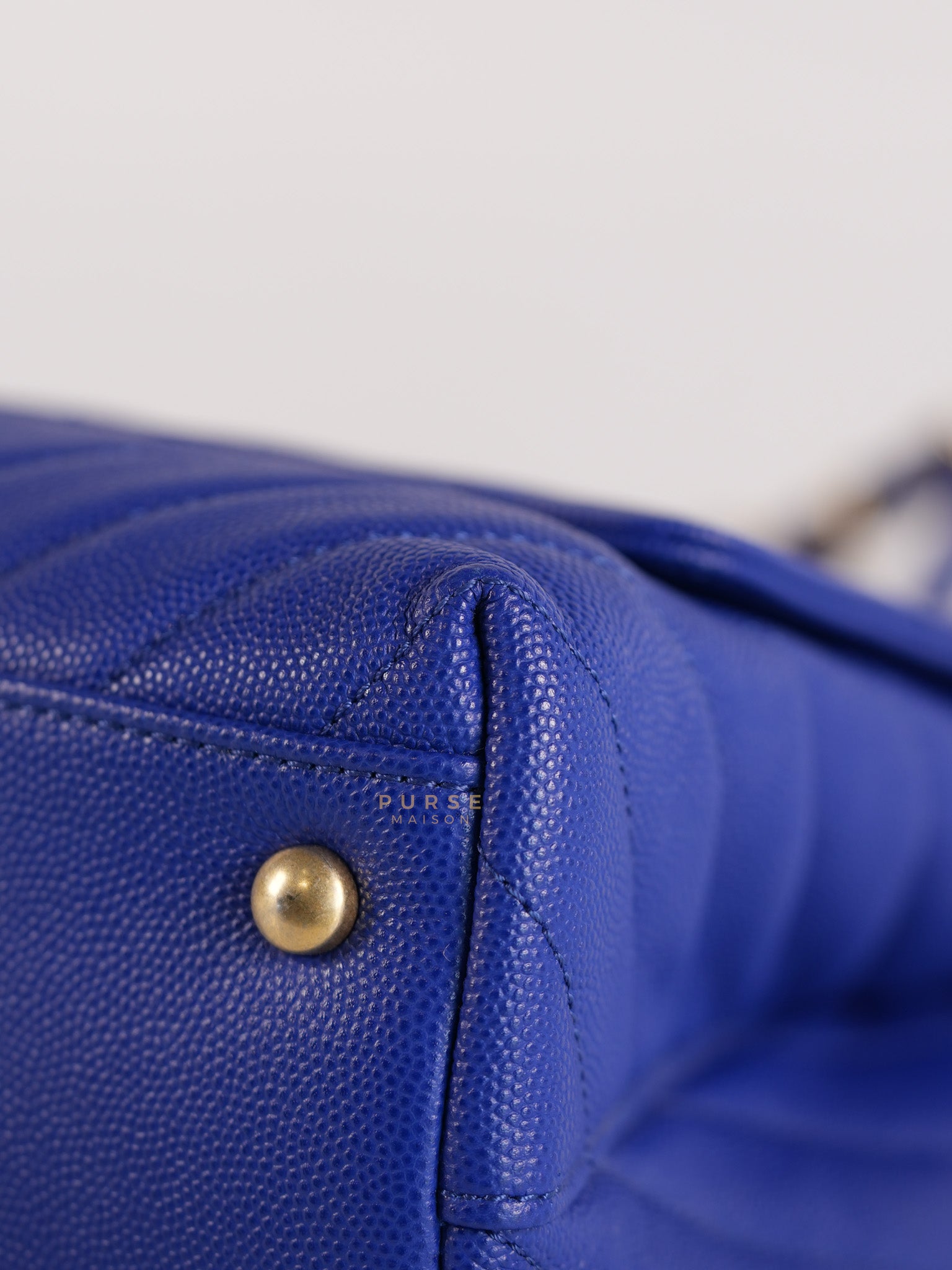 Coco Handle Medium Blue Chevron Caviar Leather in Aged Gold Hardware Series 28 | Purse Maison Luxury Bags Shop