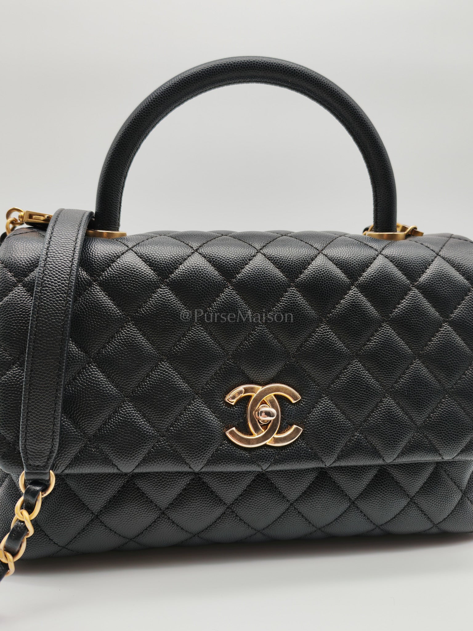 Coco Handle Medium in Black Caviar Leather Aged Gold Hardware Series 24 | Purse Maison Luxury Bags Shop