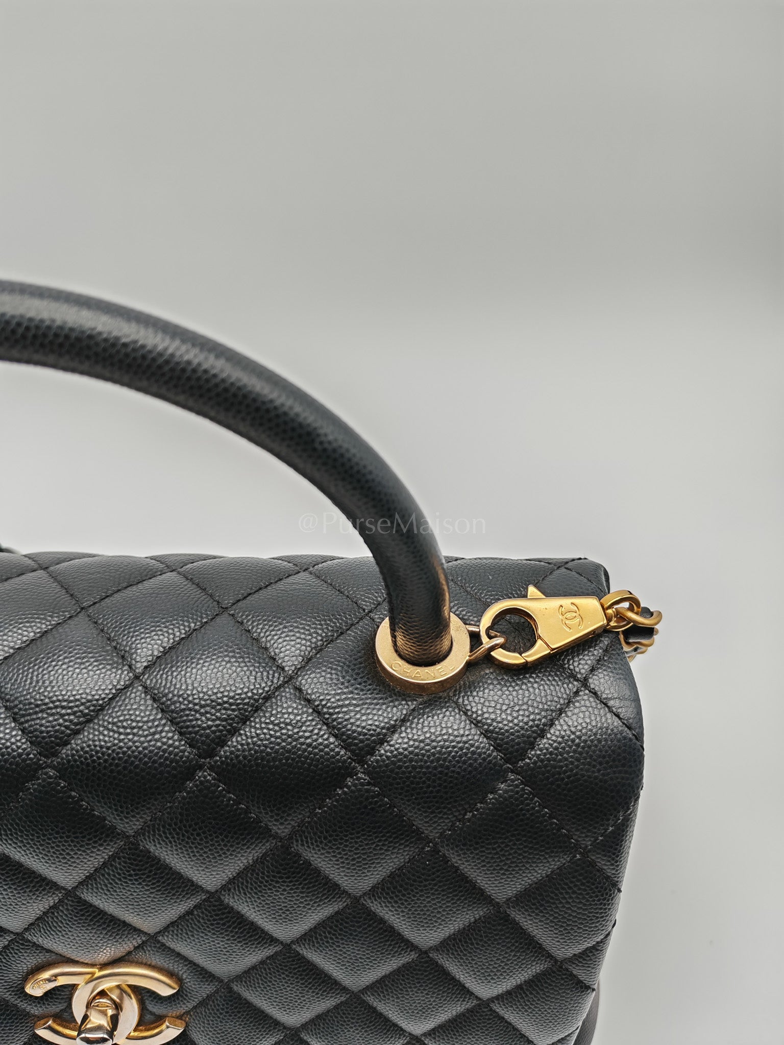 Coco Handle Medium in Black Caviar Leather Aged Gold Hardware Series 24 | Purse Maison Luxury Bags Shop