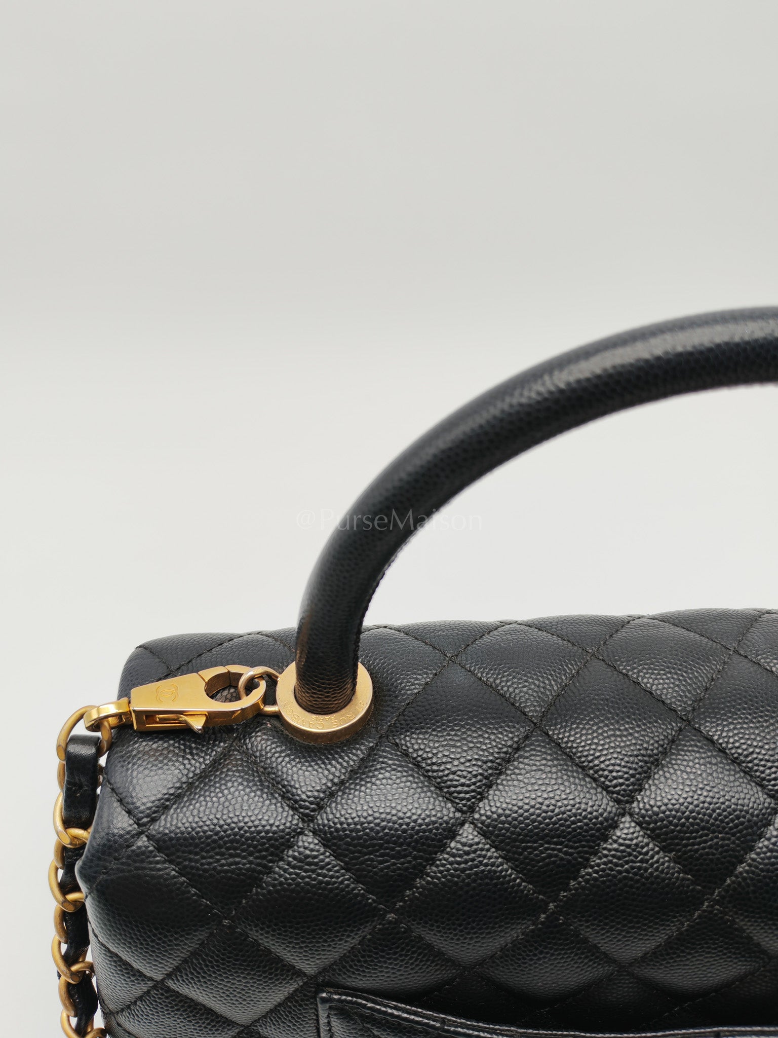 Coco Handle Medium in Black Caviar Leather Aged Gold Hardware Series 24 | Purse Maison Luxury Bags Shop