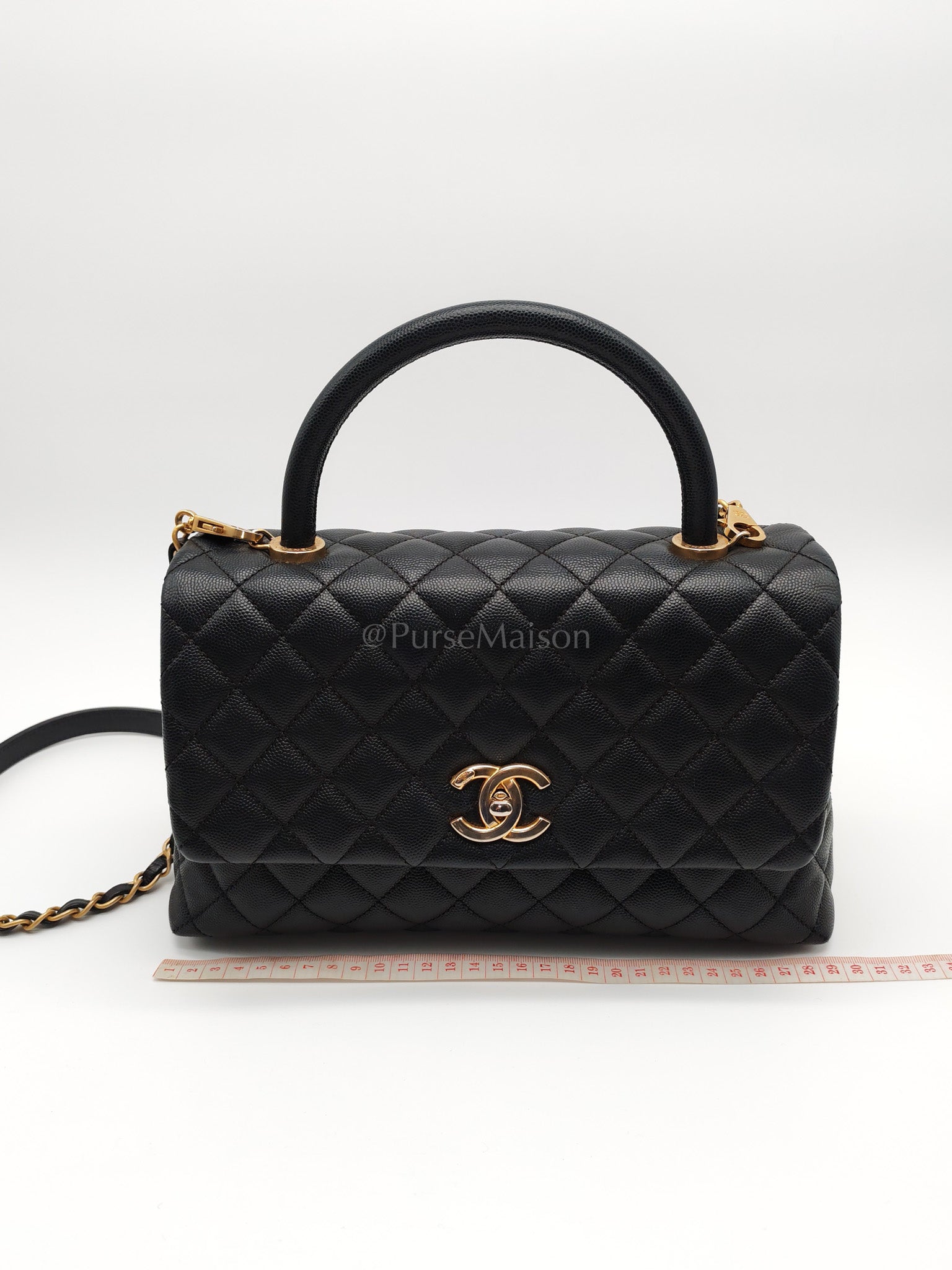 Coco Handle Medium in Black Caviar Leather Aged Gold Hardware Series 24 | Purse Maison Luxury Bags Shop