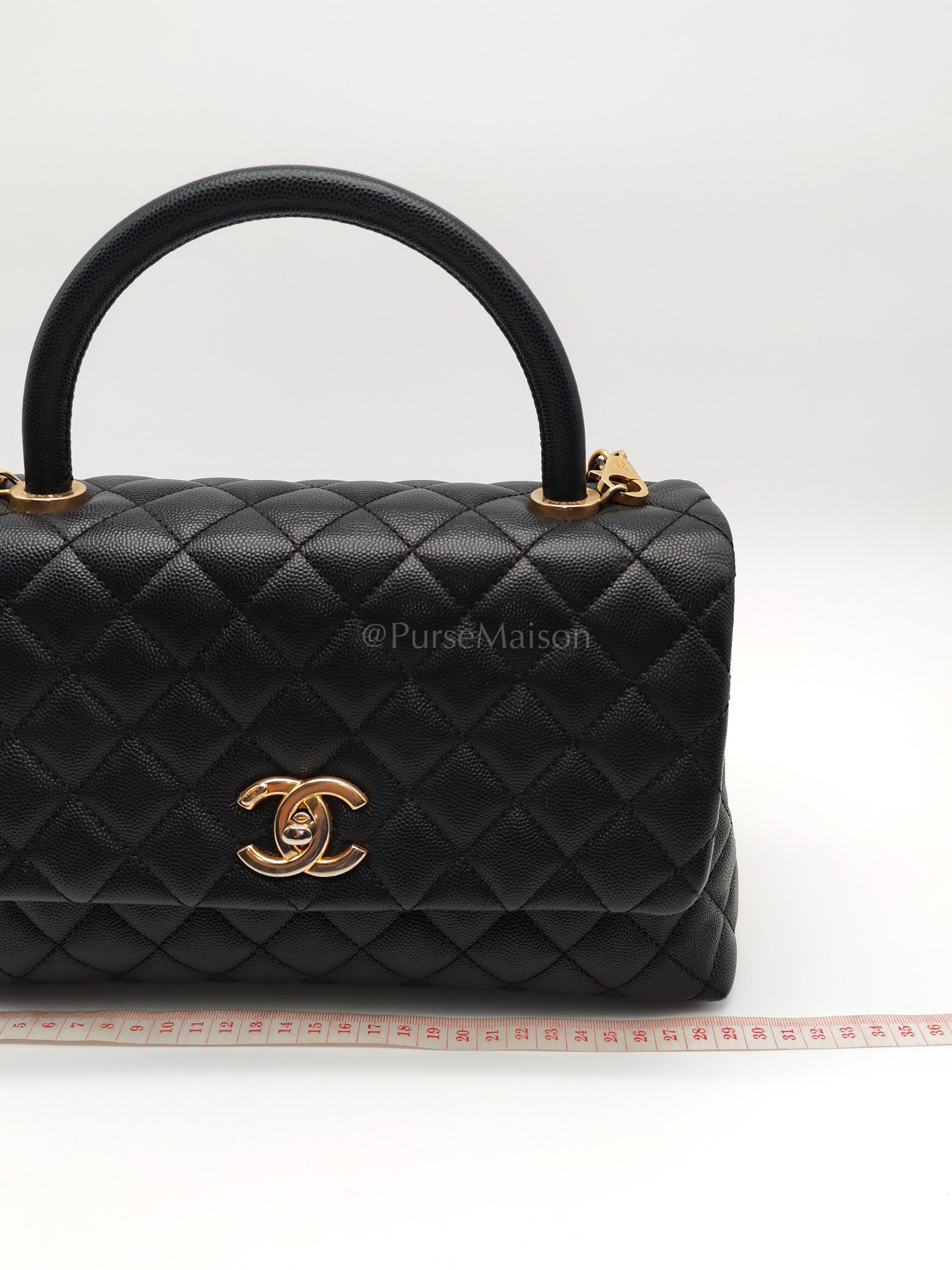 Coco Handle Medium in Black Caviar Leather Aged Gold Hardware Series 24 | Purse Maison Luxury Bags Shop