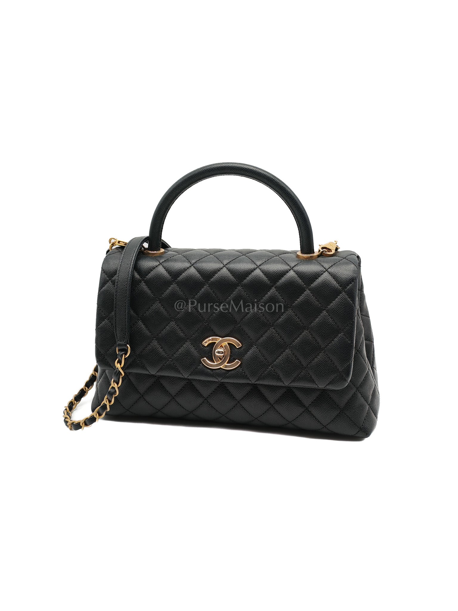 Coco Handle Medium in Black Caviar Leather Aged Gold Hardware Series 24 | Purse Maison Luxury Bags Shop
