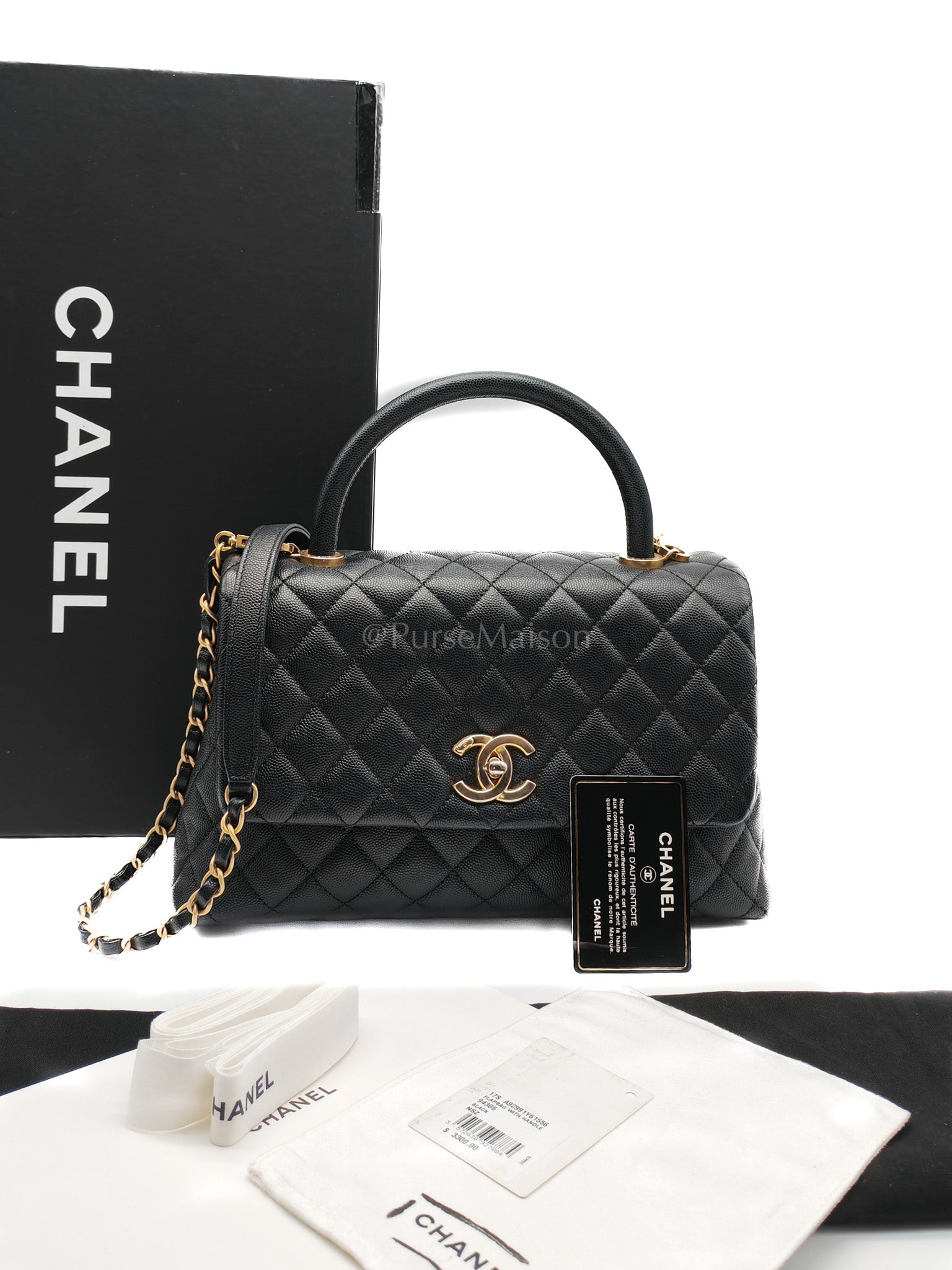 Coco Handle Medium in Black Caviar Leather Aged Gold Hardware Series 24 | Purse Maison Luxury Bags Shop