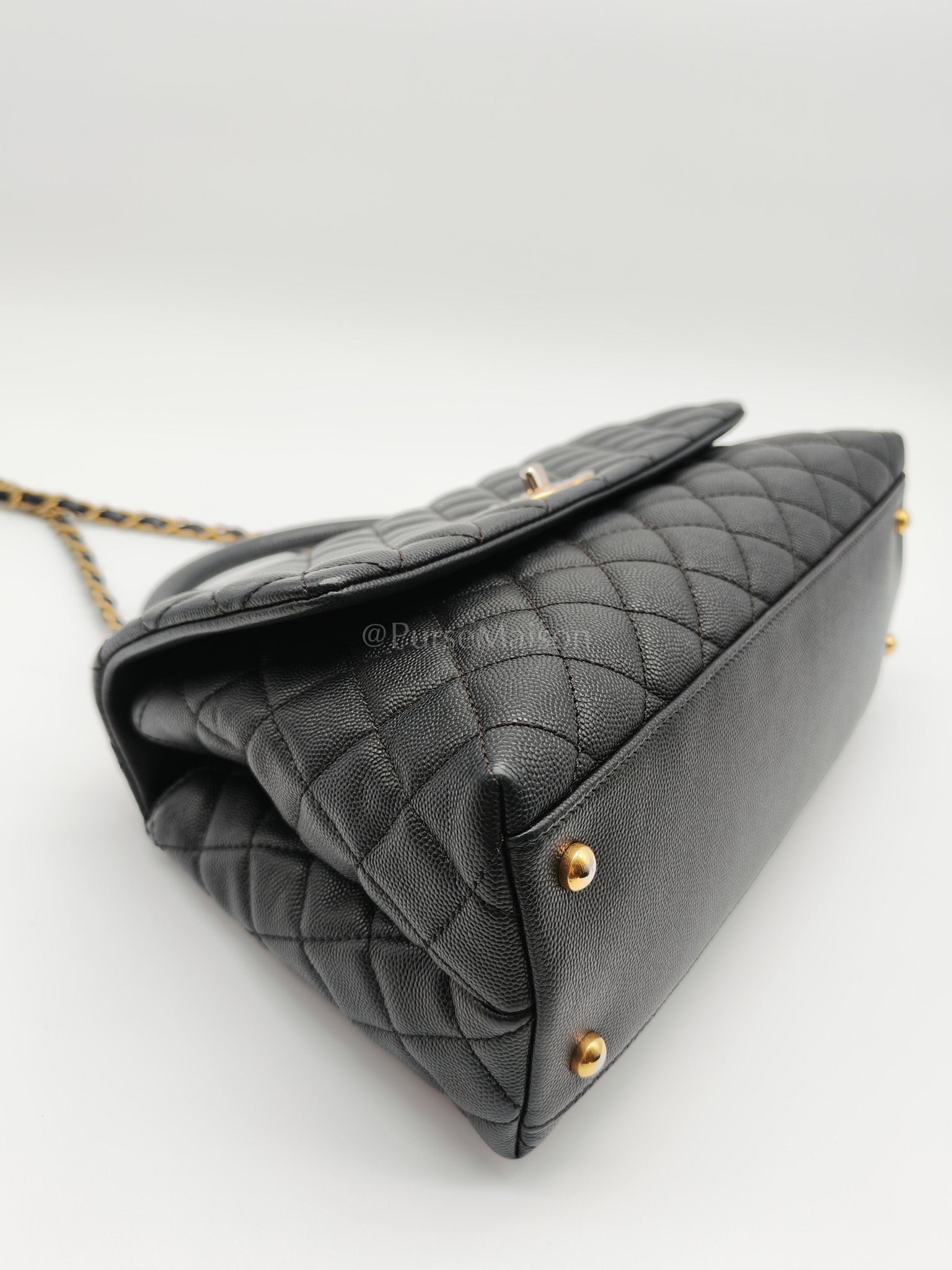 Coco Handle Medium in Black Caviar Leather Aged Gold Hardware Series 24 | Purse Maison Luxury Bags Shop