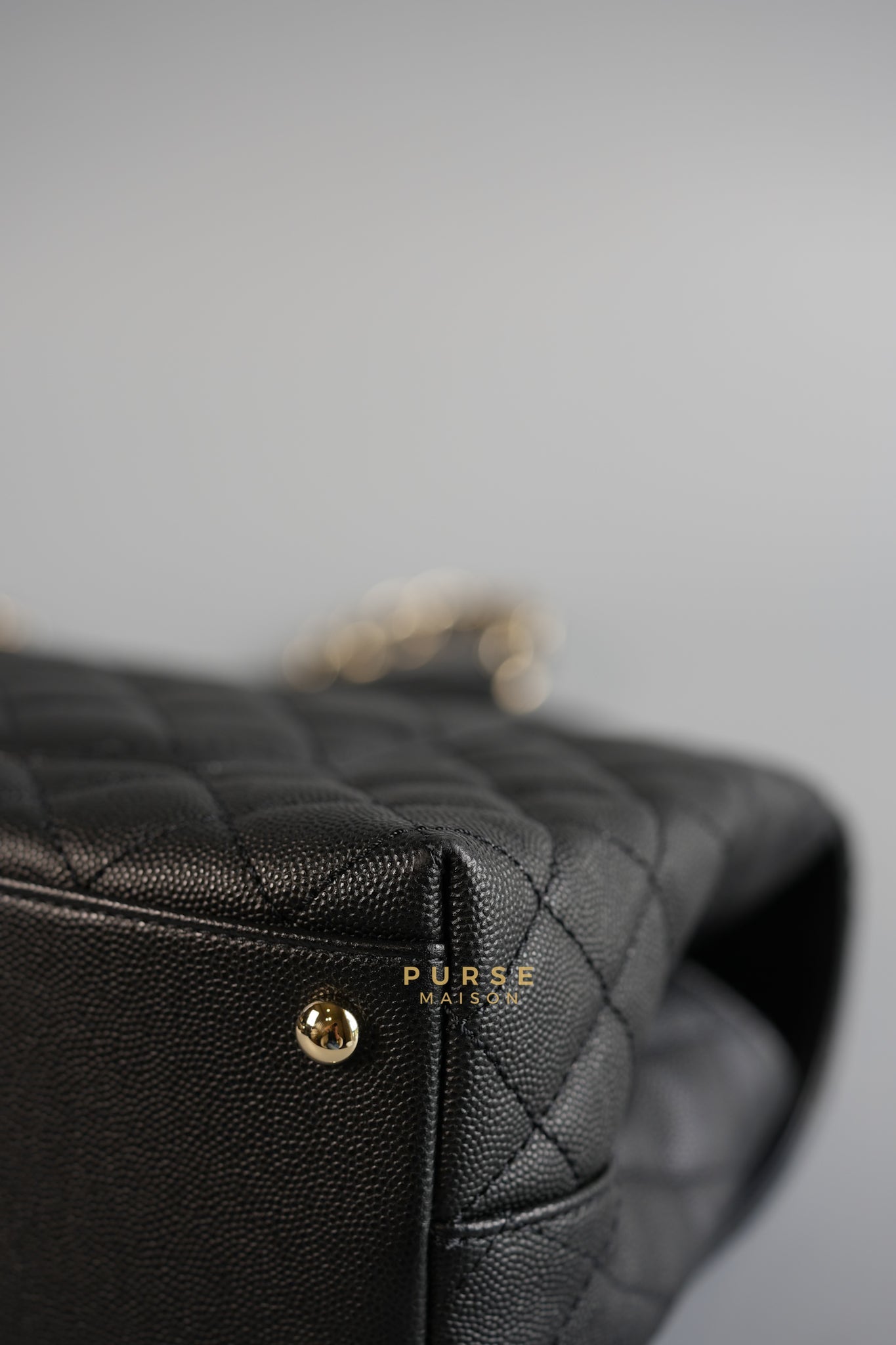 Coco Handle Medium in Black Caviar Leather and Light Gold Hardware (microchip) | Purse Maison Luxury Bags Shop