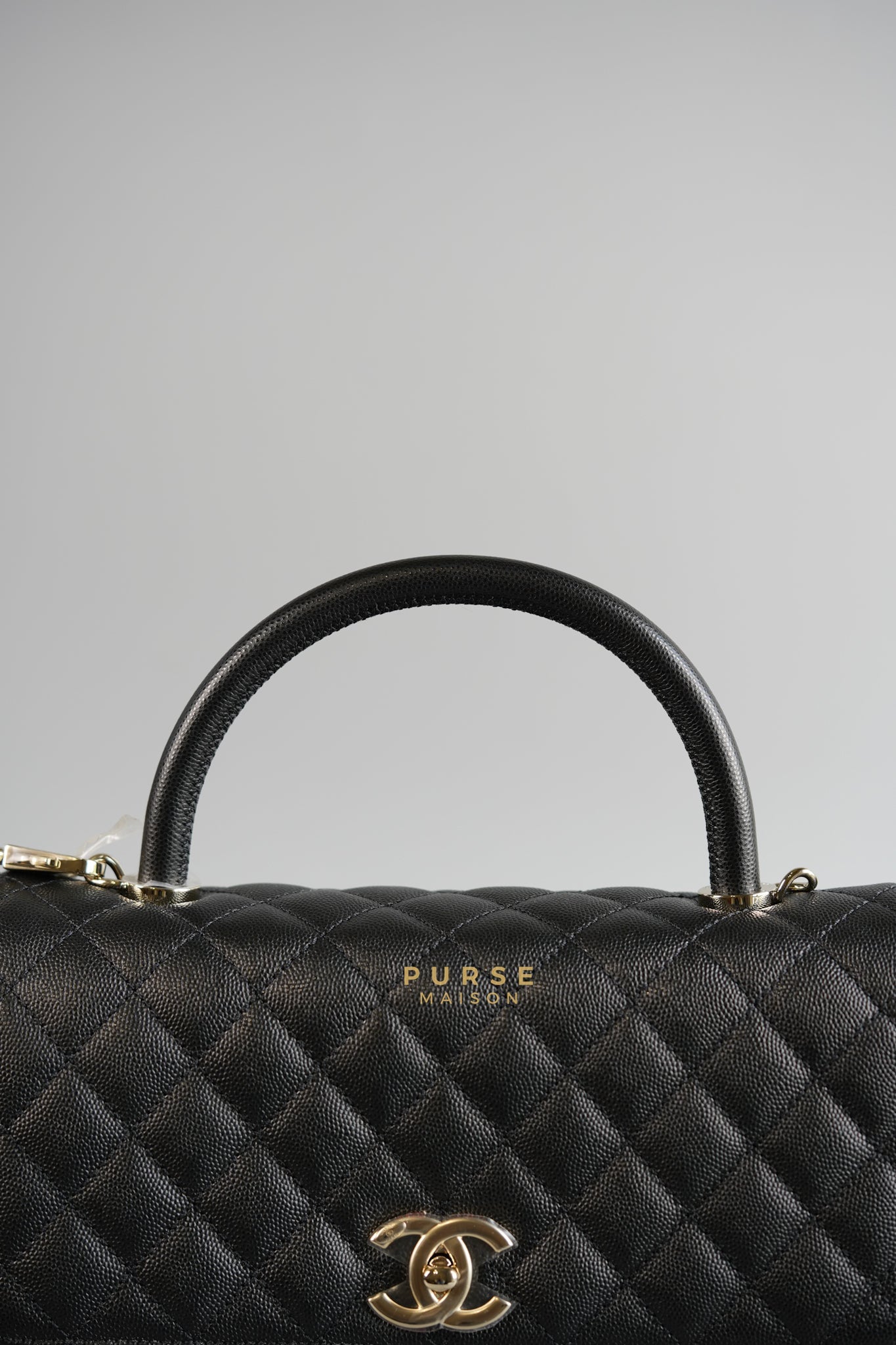 Coco Handle Medium in Black Caviar Leather and Light Gold Hardware (microchip) | Purse Maison Luxury Bags Shop