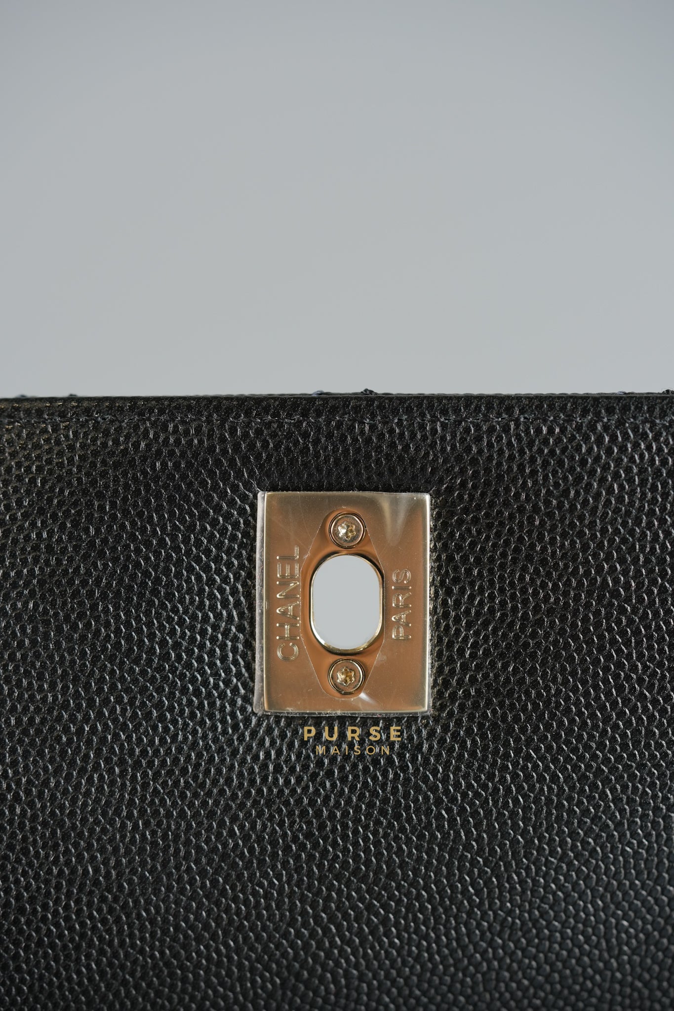 Coco Handle Medium in Black Caviar Leather and Light Gold Hardware (microchip) | Purse Maison Luxury Bags Shop