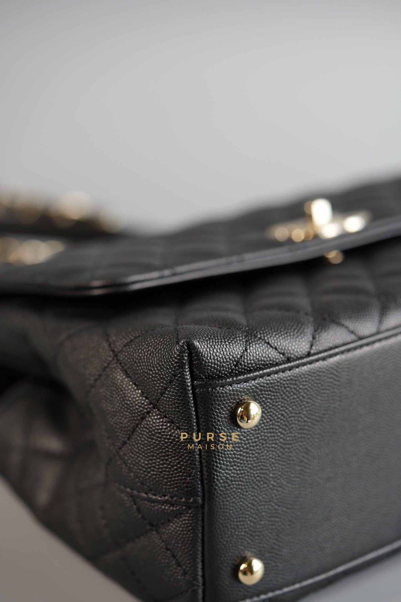 Coco Handle Medium in Black Caviar Leather and Light Gold Hardware (microchip) | Purse Maison Luxury Bags Shop