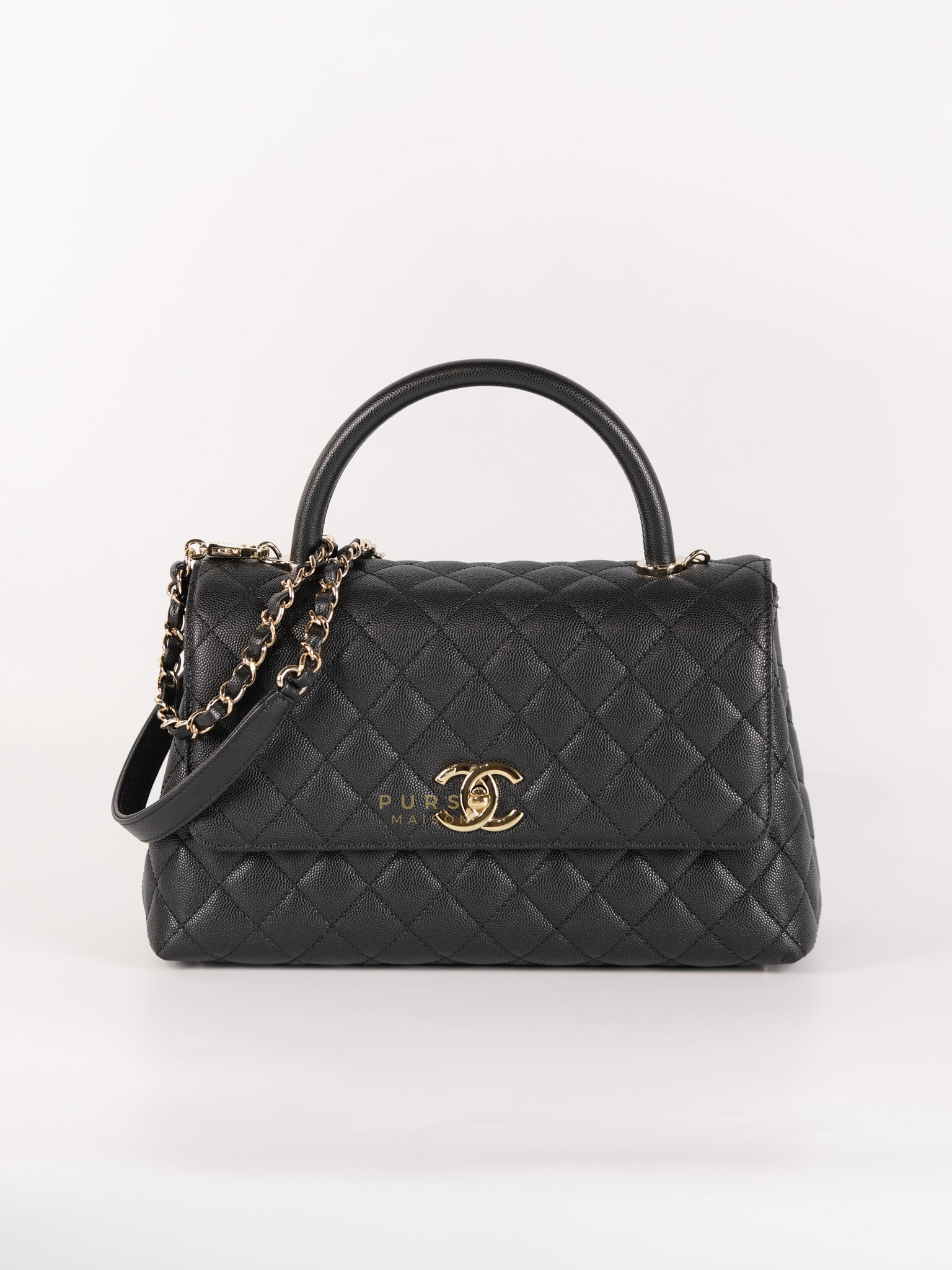 Coco Handle Medium In Black Quilted Caviar Leather Gold Hardware Microchip | Purse Maison Luxury Bags Shop