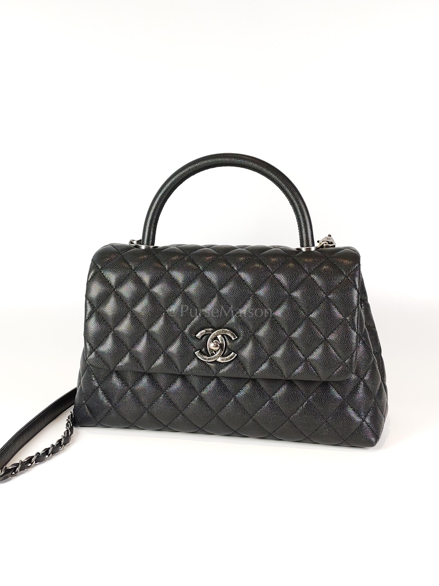 Coco Handle Medium in Black Quilted Caviar & Ruthenium Hardware Series 23 | Purse Maison Luxury Bags Shop