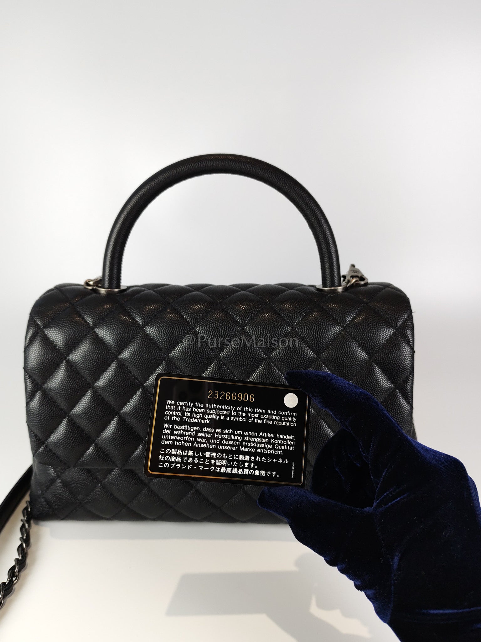 Coco Handle Medium in Black Quilted Caviar & Ruthenium Hardware Series 23 | Purse Maison Luxury Bags Shop