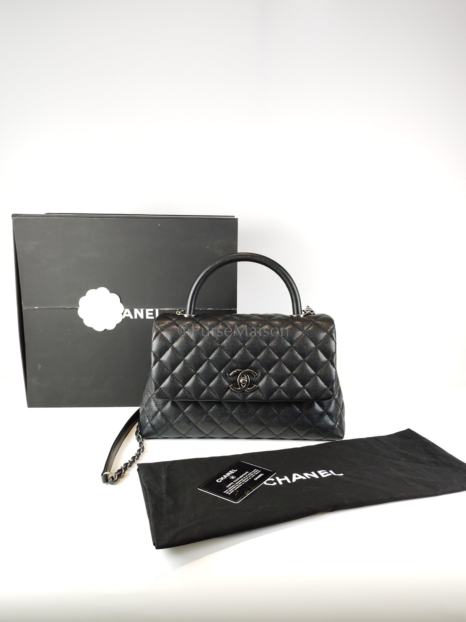 Coco Handle Medium in Black Quilted Caviar & Ruthenium Hardware Series 23 | Purse Maison Luxury Bags Shop