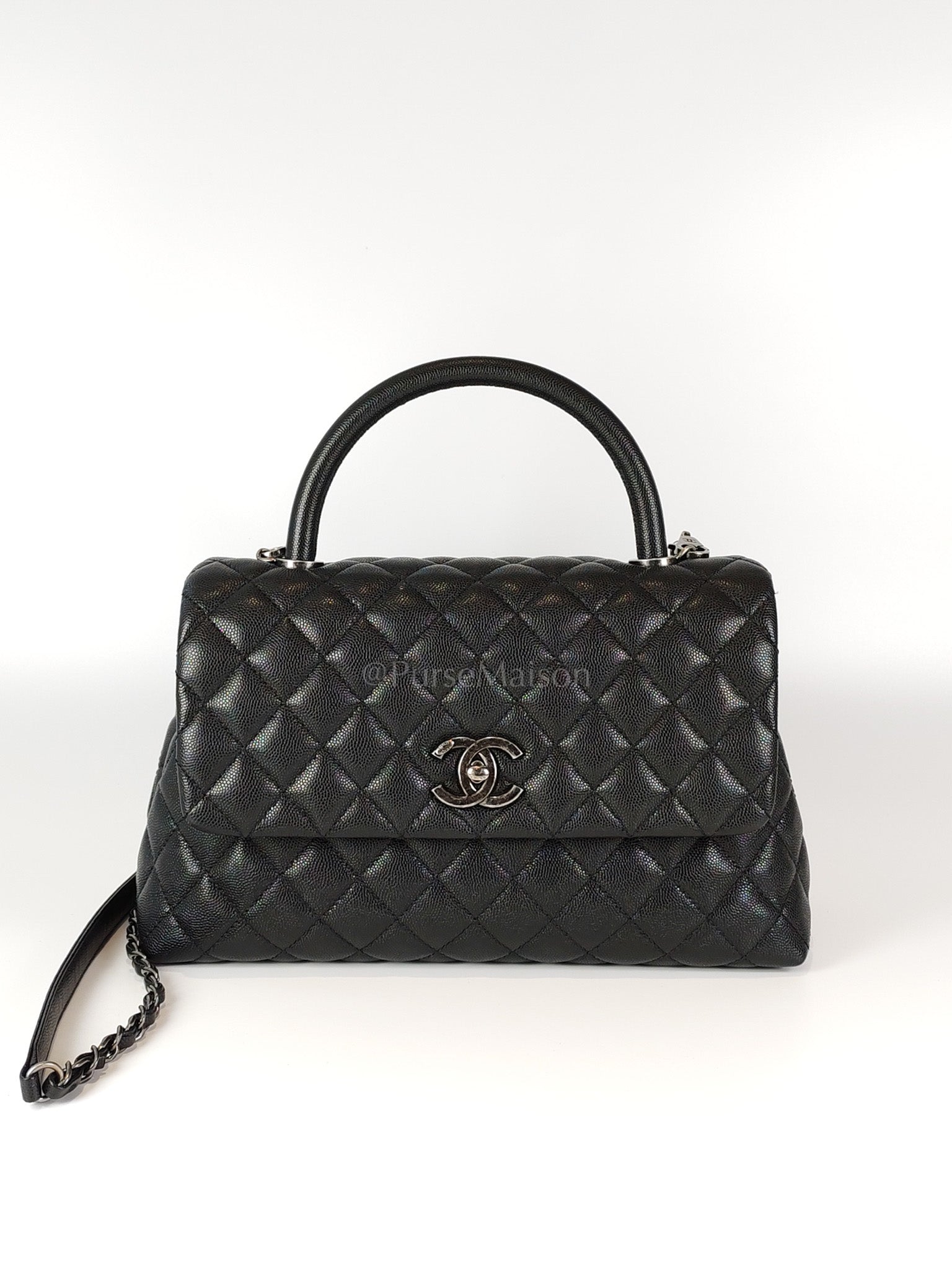 Coco Handle Medium in Black Quilted Caviar & Ruthenium Hardware Series 23 | Purse Maison Luxury Bags Shop