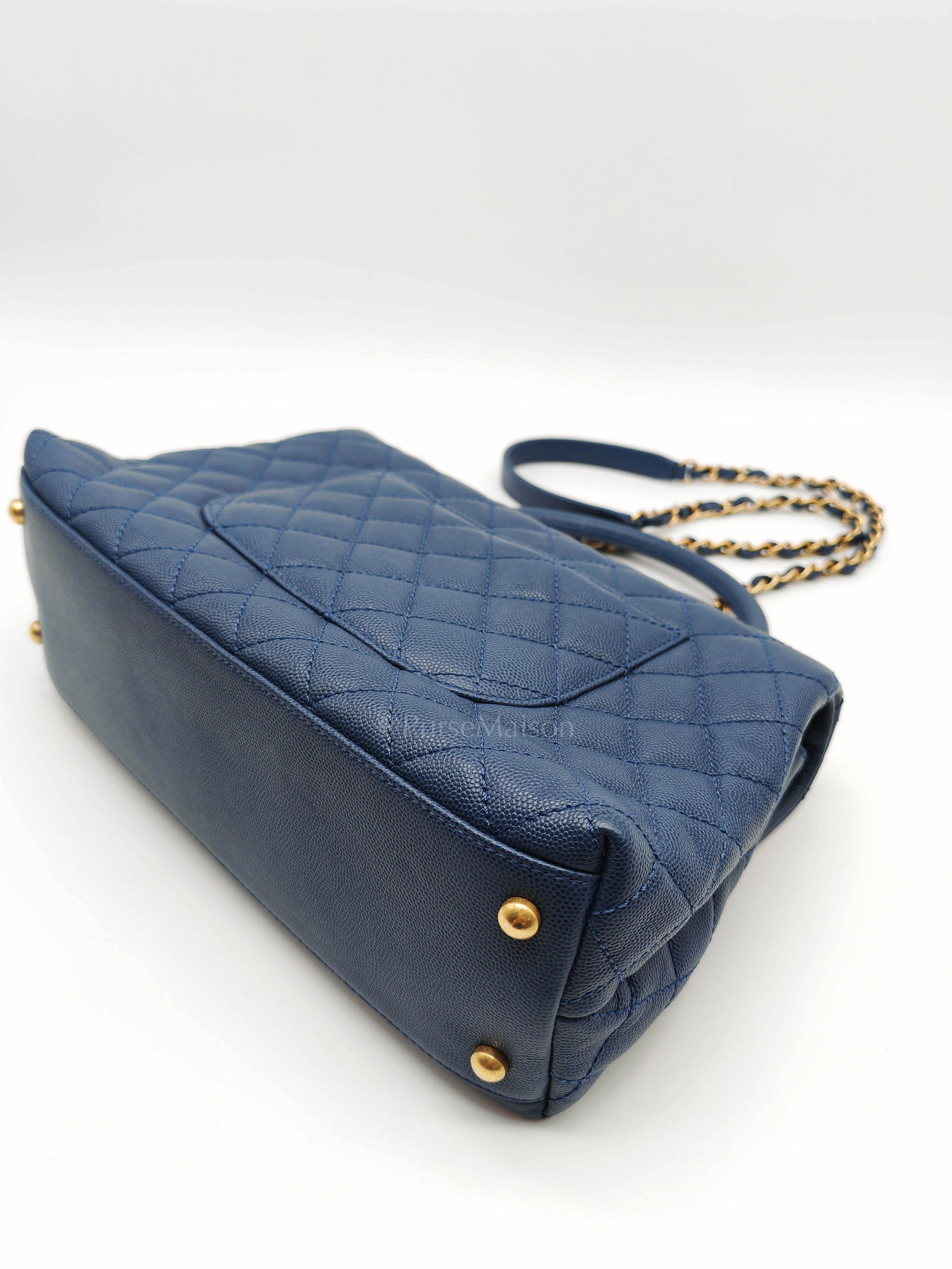 Coco Handle Medium in Blue Quilted Caviar Leather & Aged Gold Hardware Series 24 | Purse Maison Luxury Bags Shop