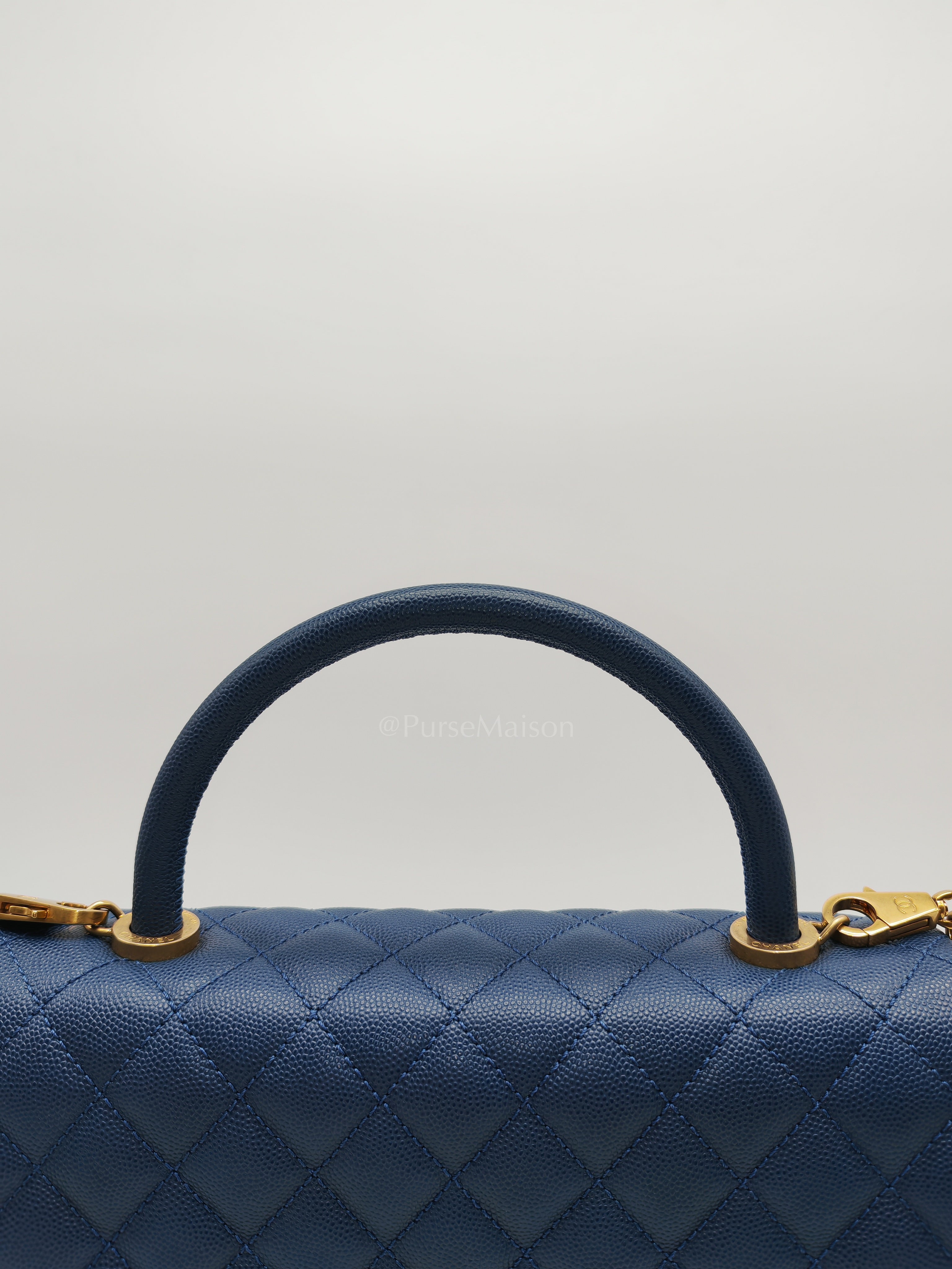 Coco Handle Medium in Blue Quilted Caviar Leather & Aged Gold Hardware Series 24 | Purse Maison Luxury Bags Shop