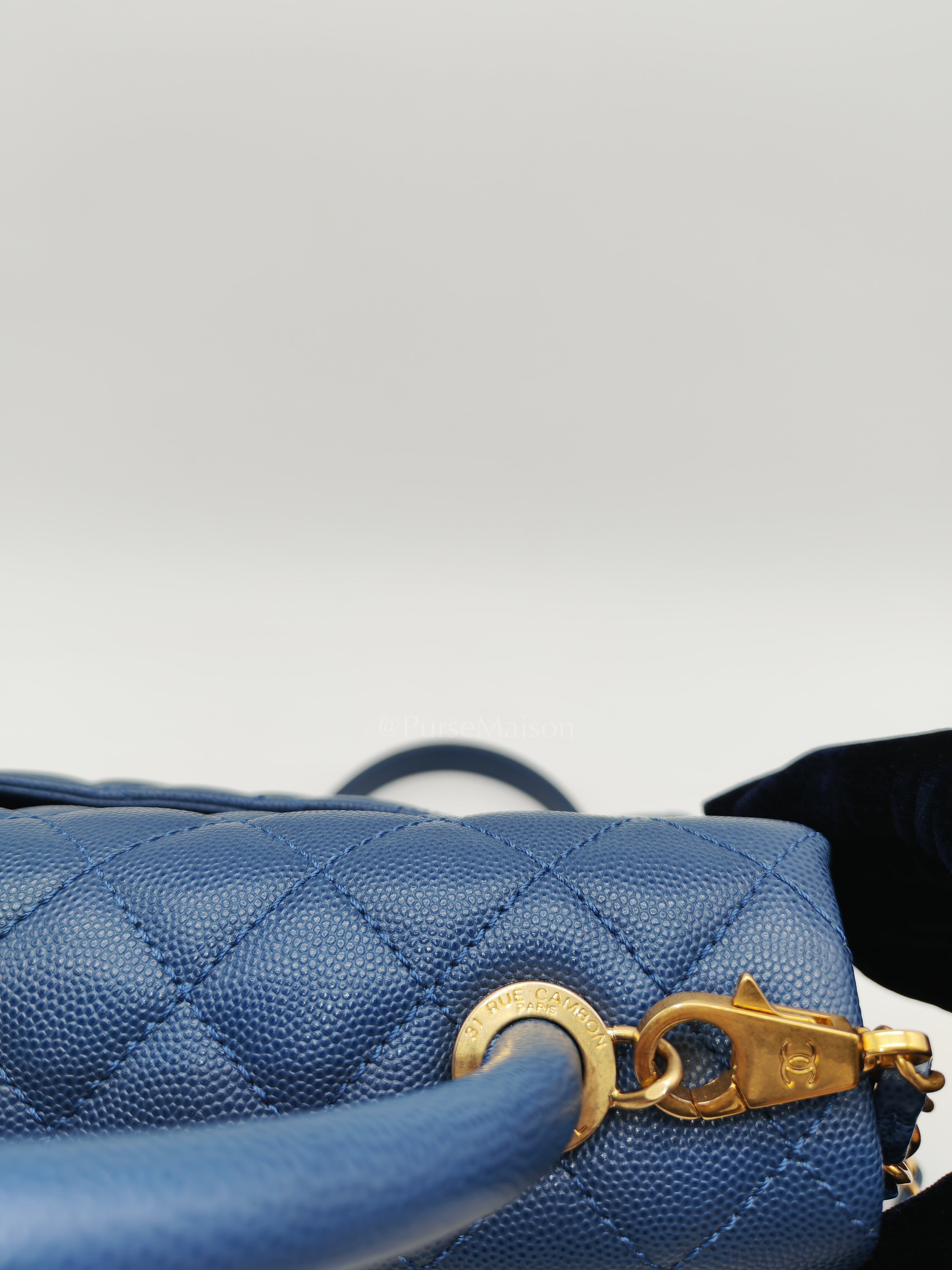 Coco Handle Medium in Blue Quilted Caviar Leather & Aged Gold Hardware Series 24 | Purse Maison Luxury Bags Shop