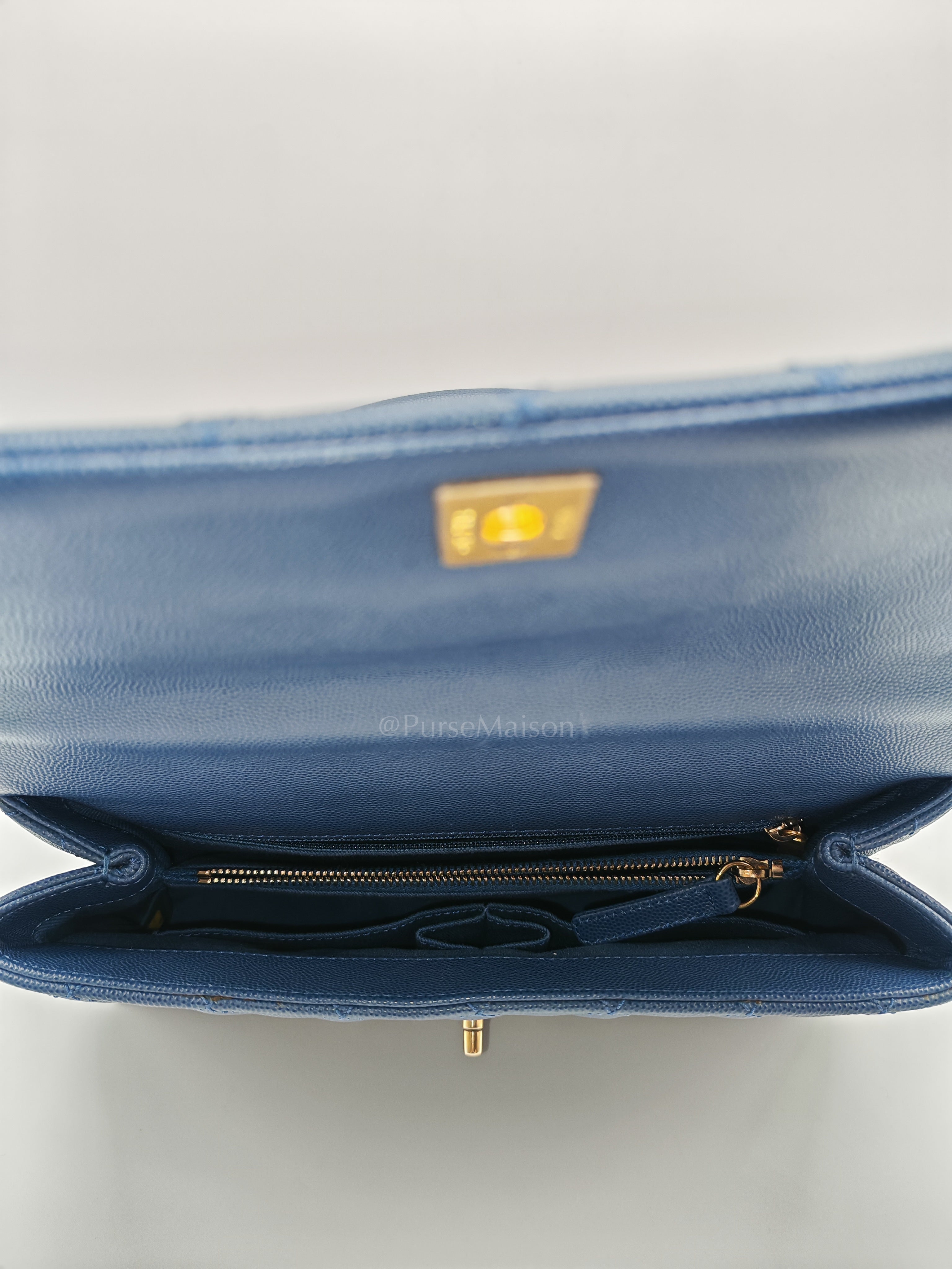 Coco Handle Medium in Blue Quilted Caviar Leather & Aged Gold Hardware Series 24 | Purse Maison Luxury Bags Shop