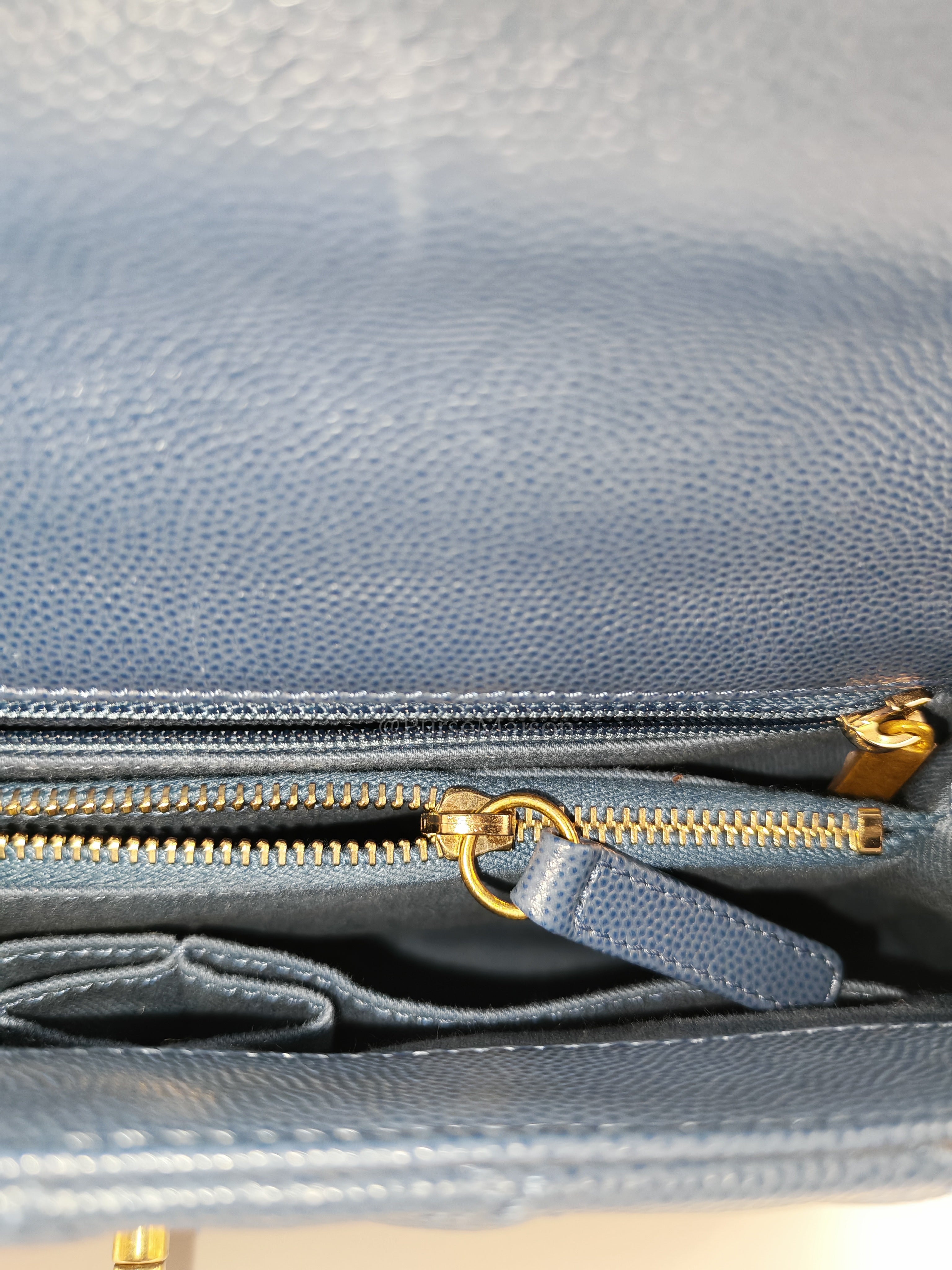 Coco Handle Medium in Blue Quilted Caviar Leather & Aged Gold Hardware Series 24 | Purse Maison Luxury Bags Shop