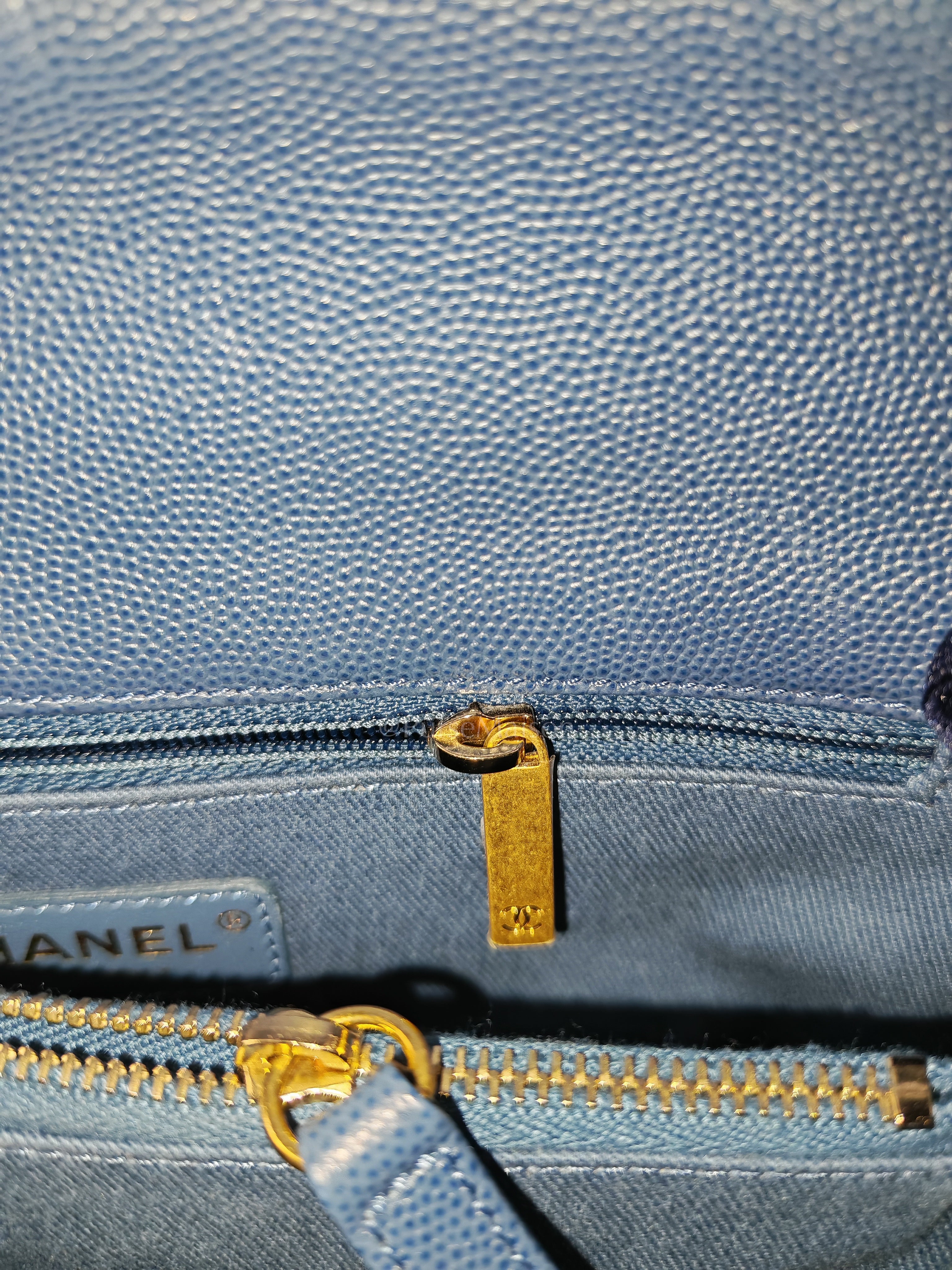Coco Handle Medium in Blue Quilted Caviar Leather & Aged Gold Hardware Series 24 | Purse Maison Luxury Bags Shop
