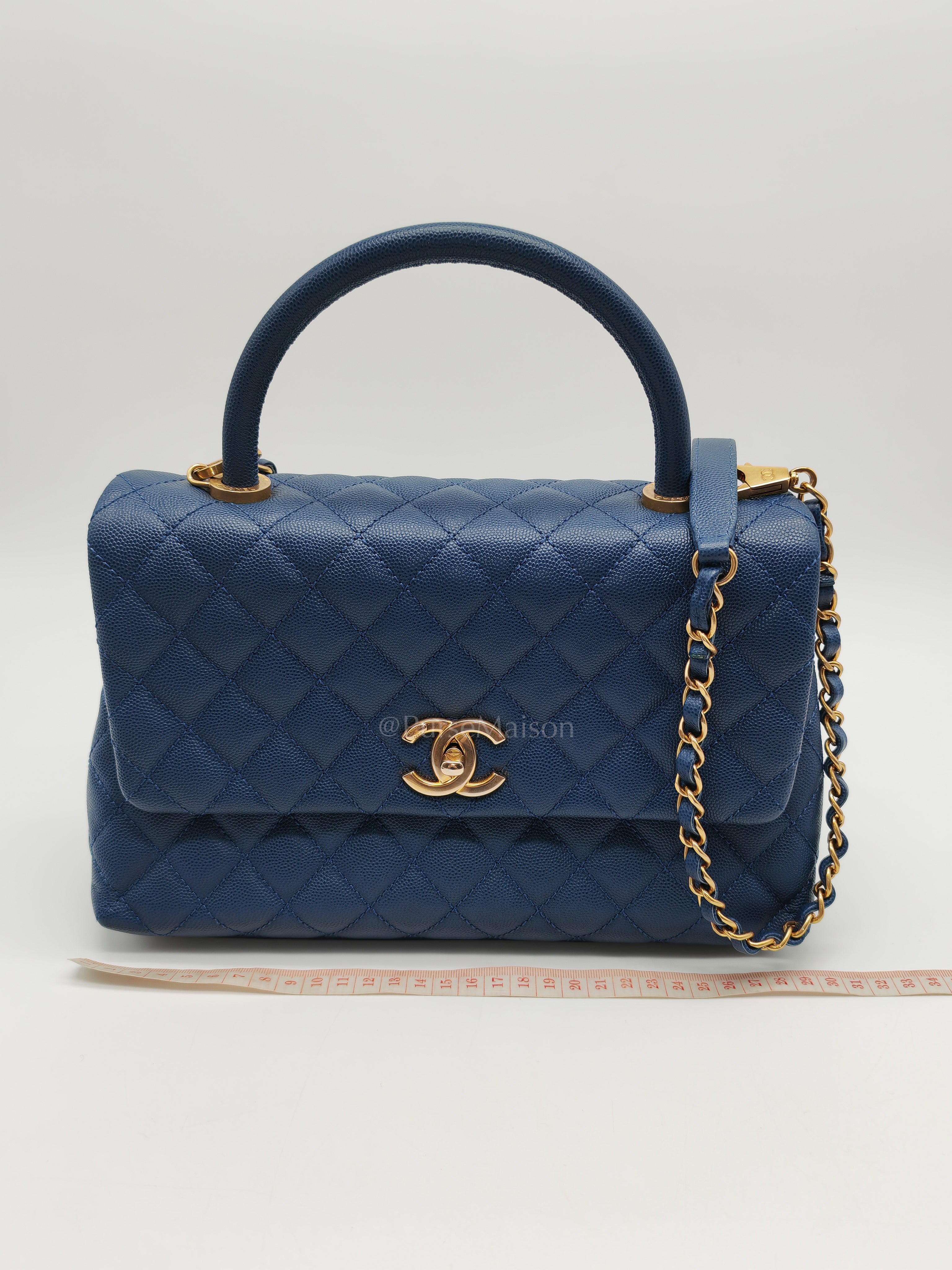 Coco Handle Medium in Blue Quilted Caviar Leather & Aged Gold Hardware Series 24 | Purse Maison Luxury Bags Shop