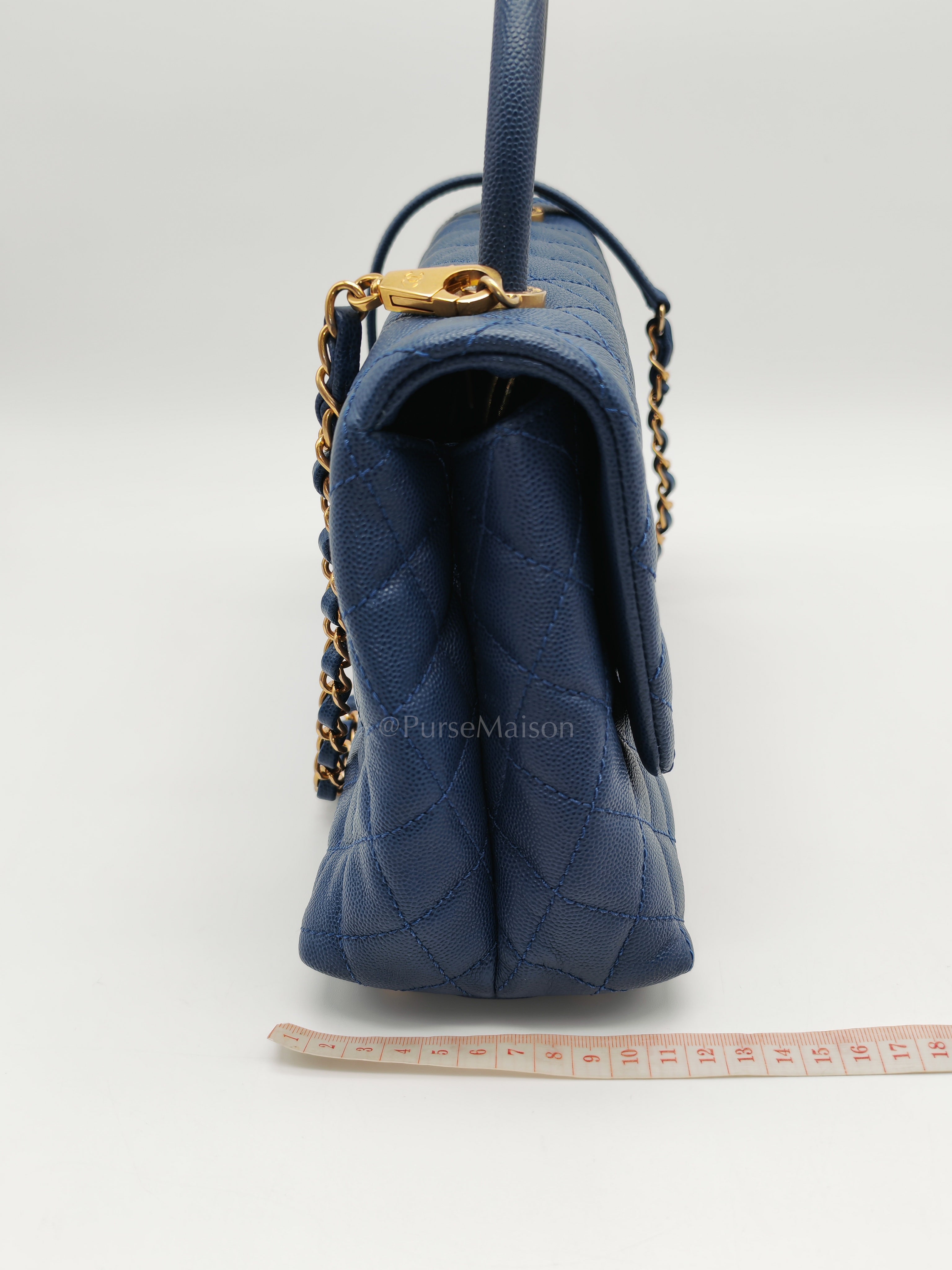 Coco Handle Medium in Blue Quilted Caviar Leather & Aged Gold Hardware Series 24 | Purse Maison Luxury Bags Shop