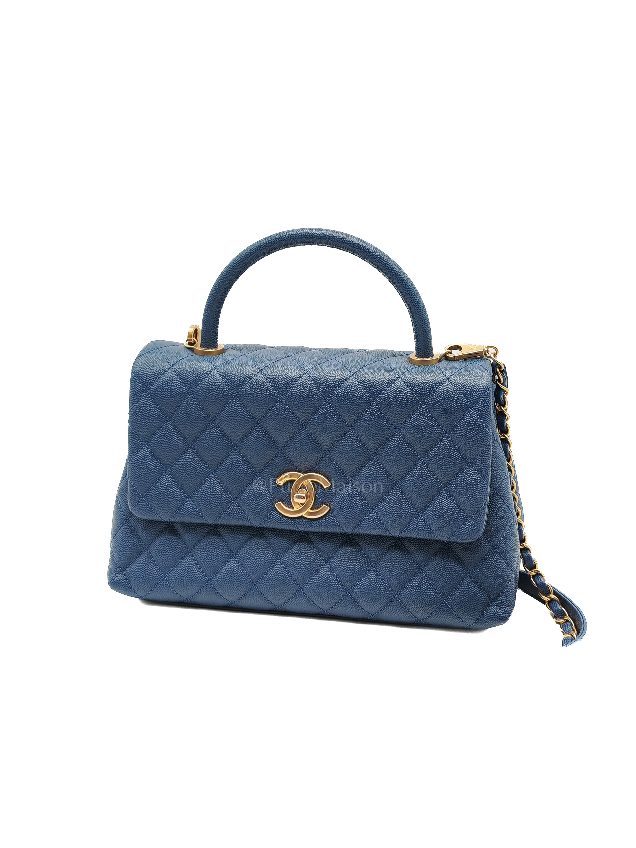Coco Handle Medium in Blue Quilted Caviar Leather & Aged Gold Hardware Series 24 | Purse Maison Luxury Bags Shop