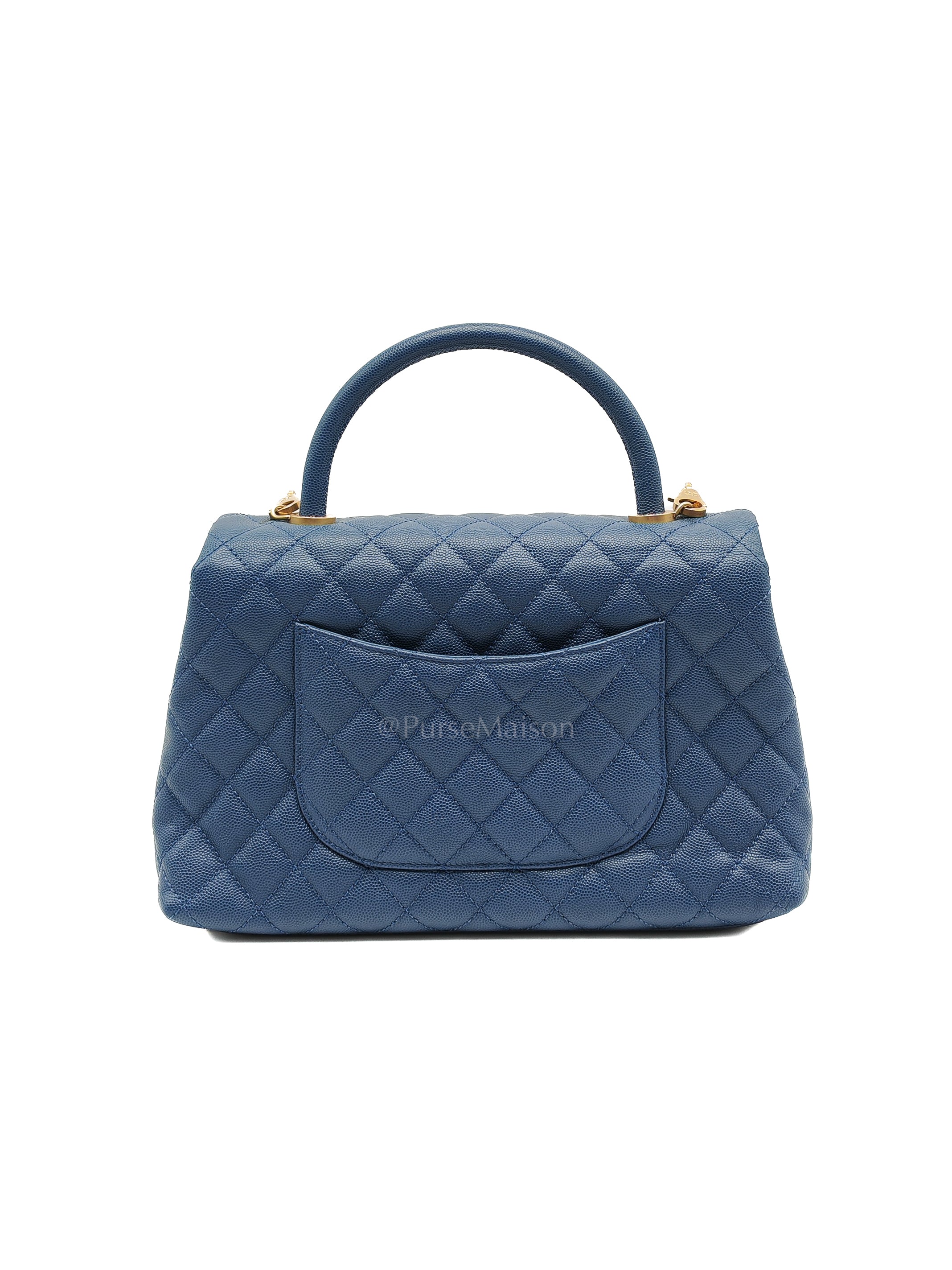 Coco Handle Medium in Blue Quilted Caviar Leather & Aged Gold Hardware Series 24 | Purse Maison Luxury Bags Shop
