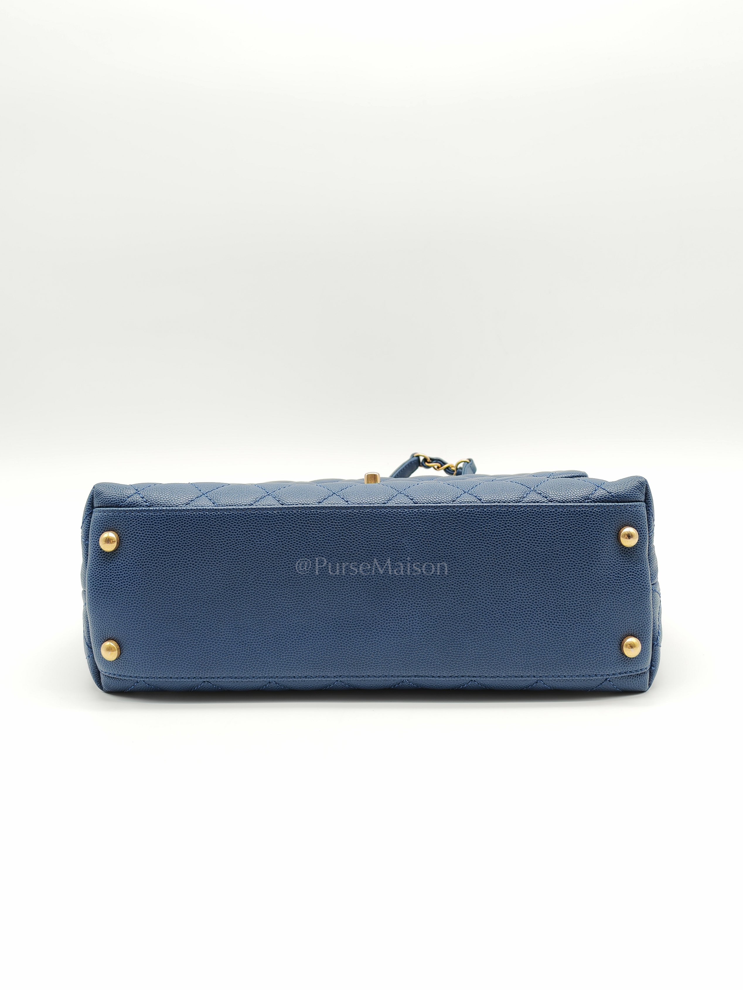 Coco Handle Medium in Blue Quilted Caviar Leather & Aged Gold Hardware Series 24 | Purse Maison Luxury Bags Shop
