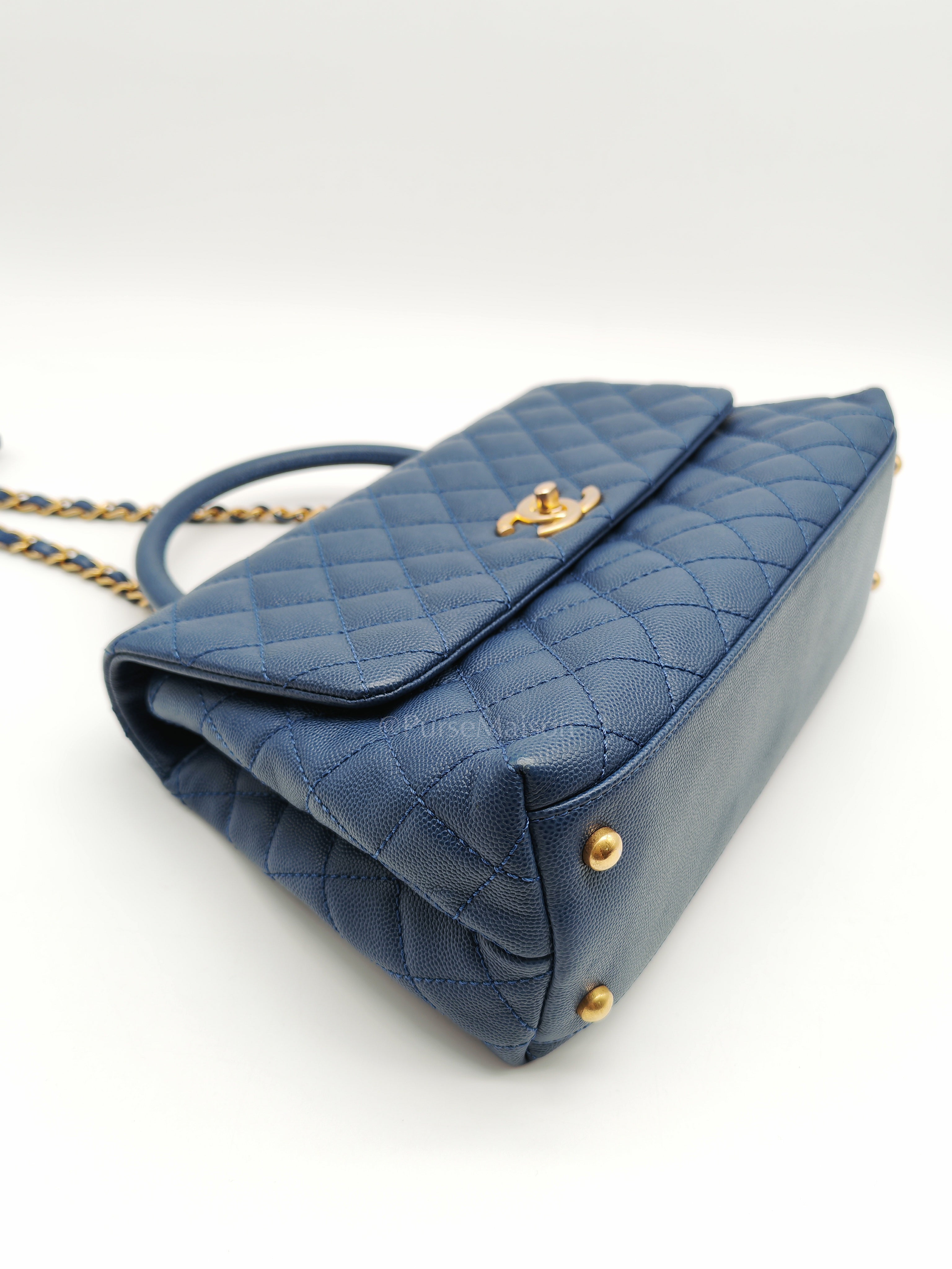 Coco Handle Medium in Blue Quilted Caviar Leather & Aged Gold Hardware Series 24 | Purse Maison Luxury Bags Shop