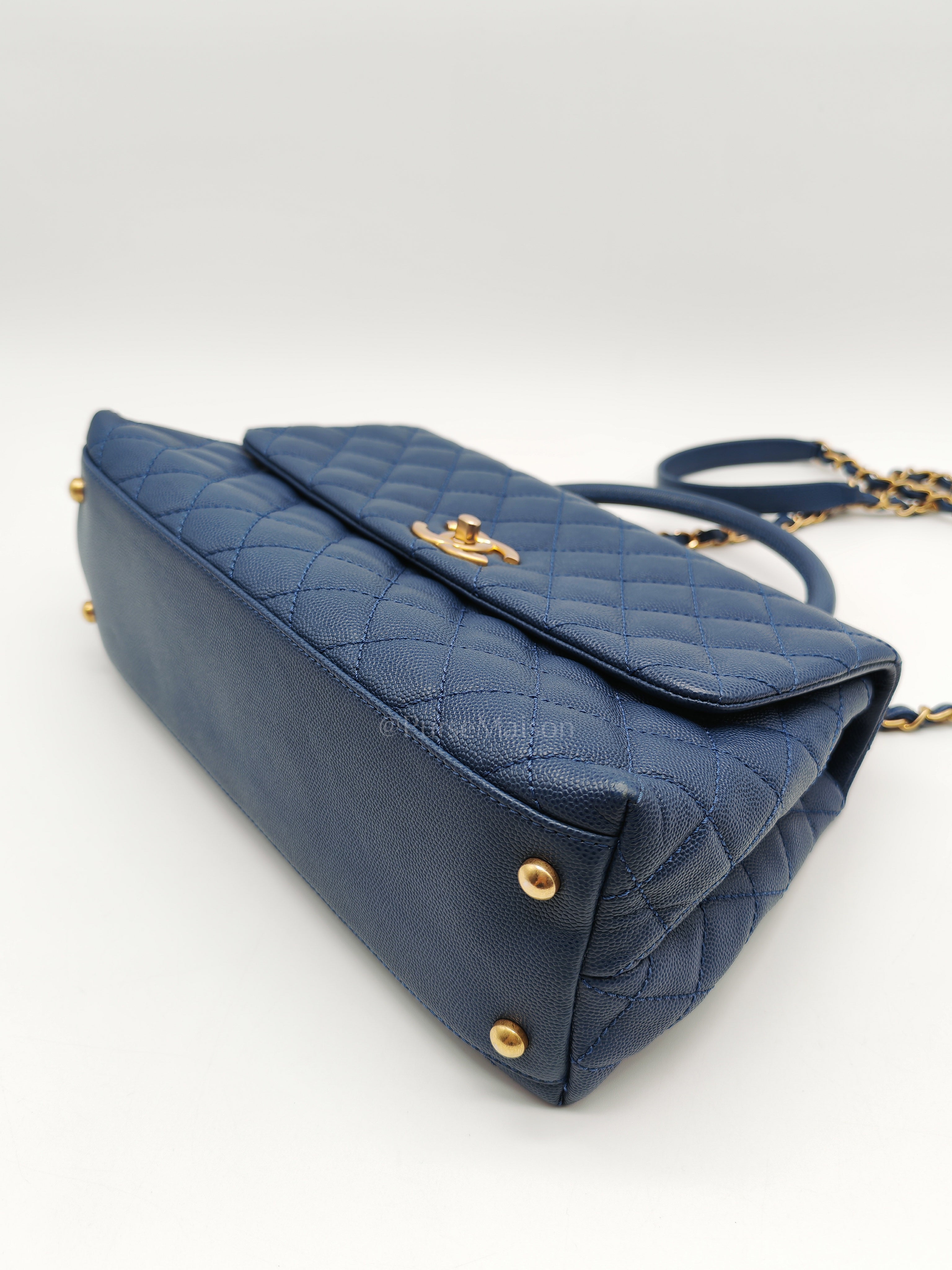 Coco Handle Medium in Blue Quilted Caviar Leather & Aged Gold Hardware Series 24 | Purse Maison Luxury Bags Shop